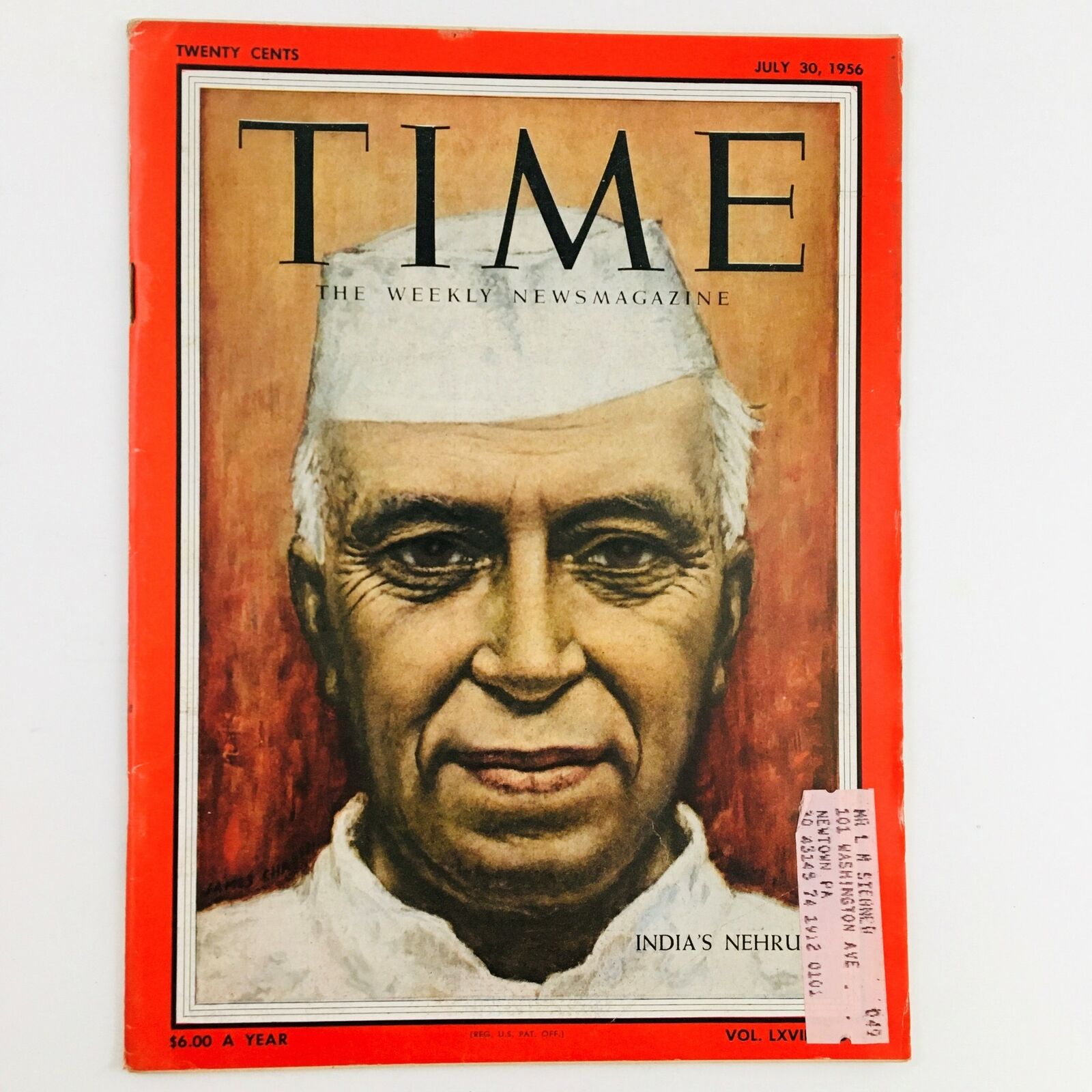 VTG Time Magazine July 30 1956 Vol. 68 No. 5 Prime Minister Jawaharlal Nehru