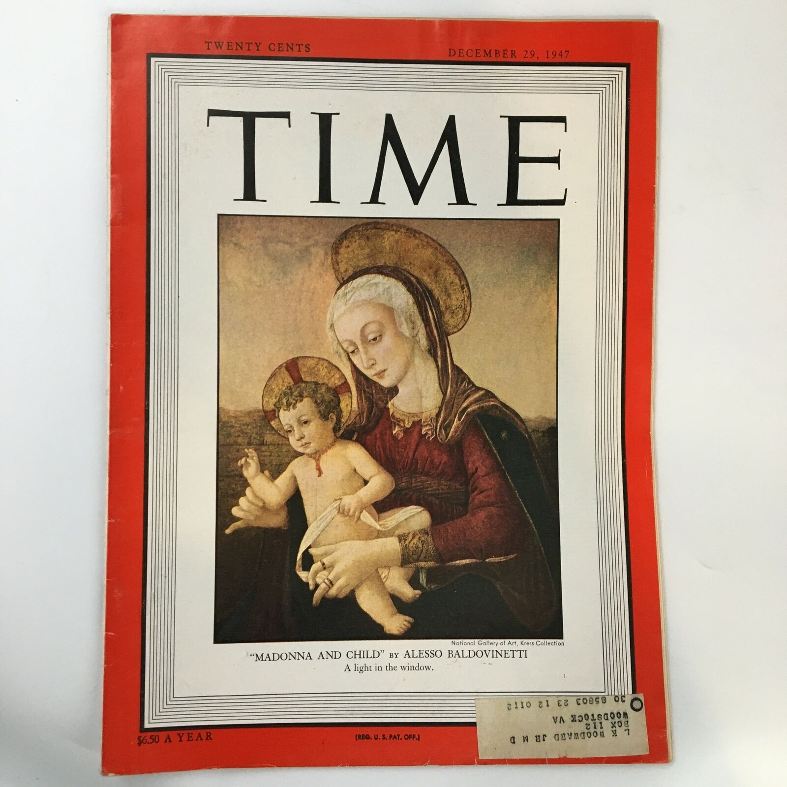 VTG Time Magazine December 29 1947 Madonna & Child by Alesso Baldovinetti