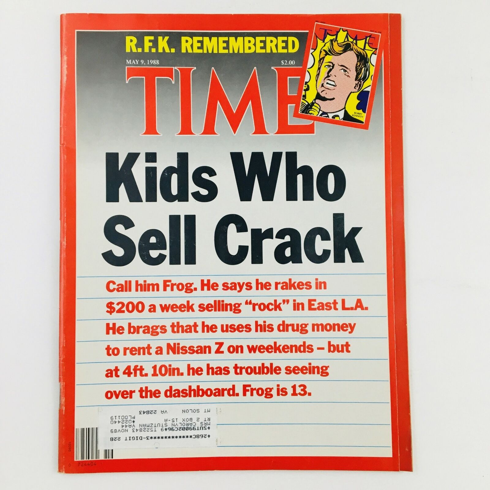 Time Magazine May 9 1988 Robert F. Kennedy Remembered & Kids Who Sell Crack