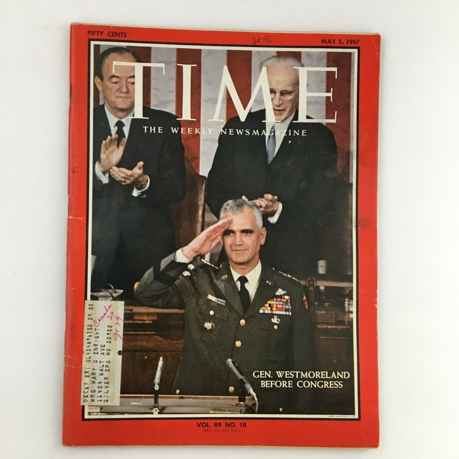 Time Magazine May 5 1967 Vol. 89 No. 18 Gen. Westmoreland Before Congress