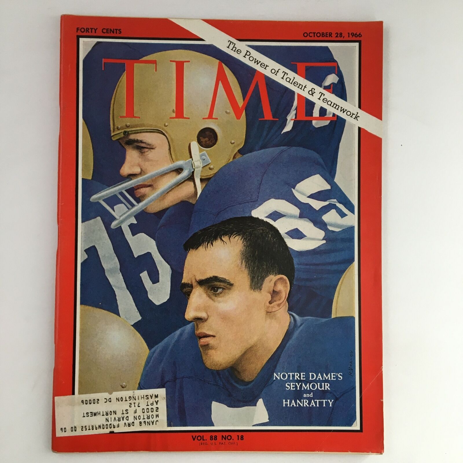 Time Magazine October 28 1966 Vol 88 #18 Notre Dame Football Seymour & Hanratty