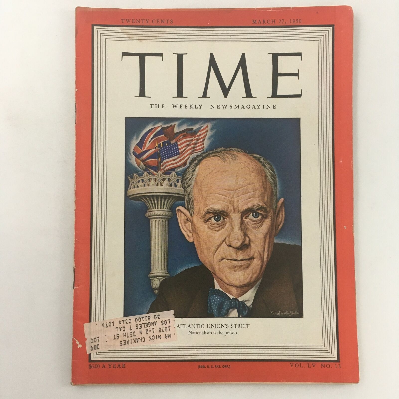 VTG Time Magazine March 27 1950 American Journalist Clarence Streit Cover