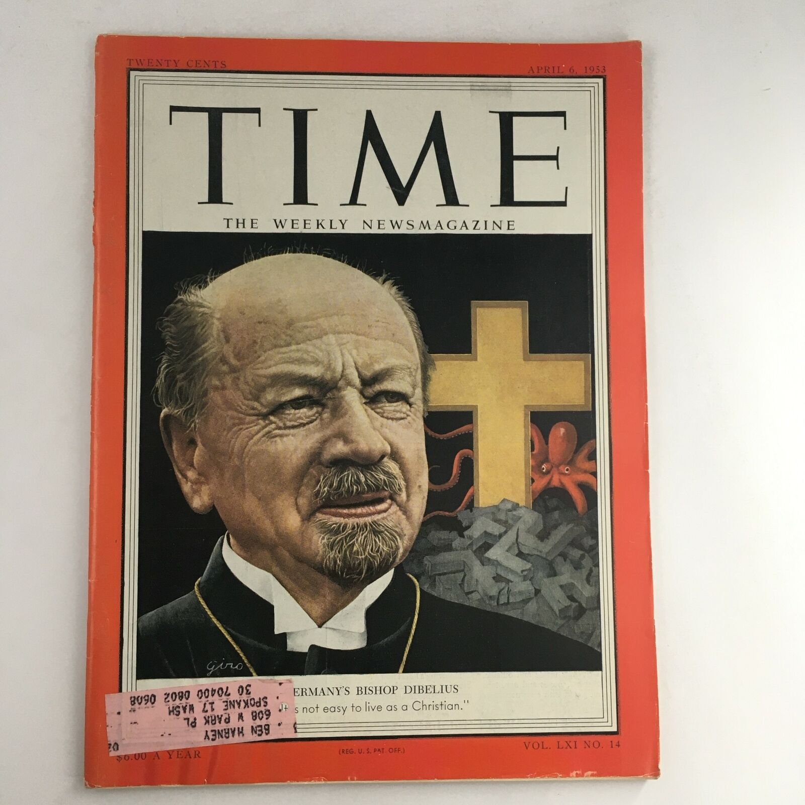 Time Magazine April 6 1953 Vol 61 #14 Germany's Bishop F. K. Otto Dibelius