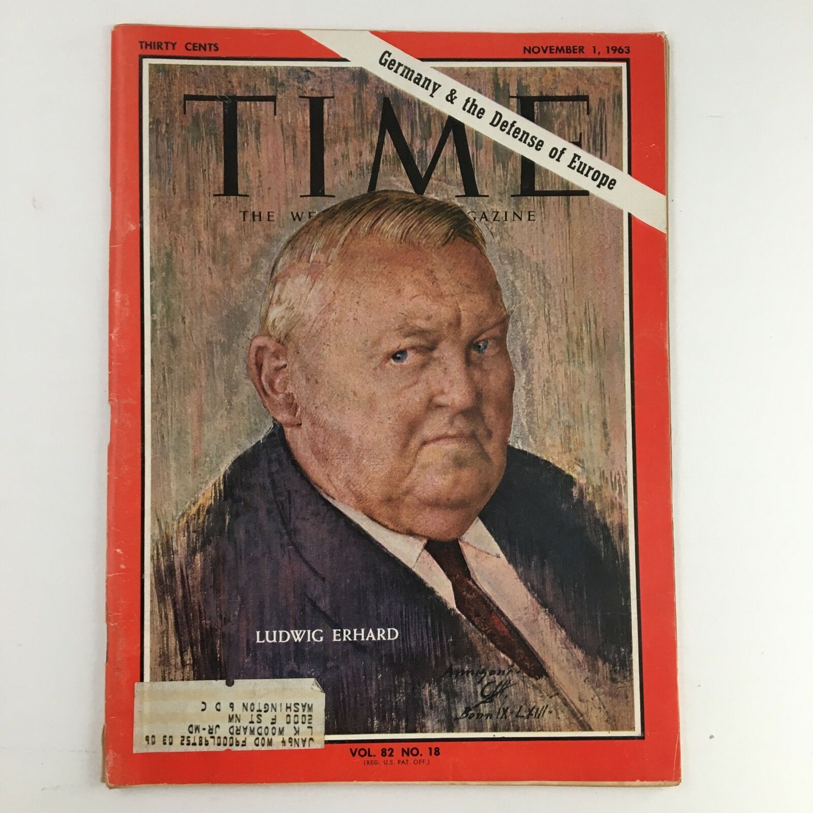 Time Magazine November 1 1963 Vol. 82 No. 18 Ludwig Erhard & Defense of Europe