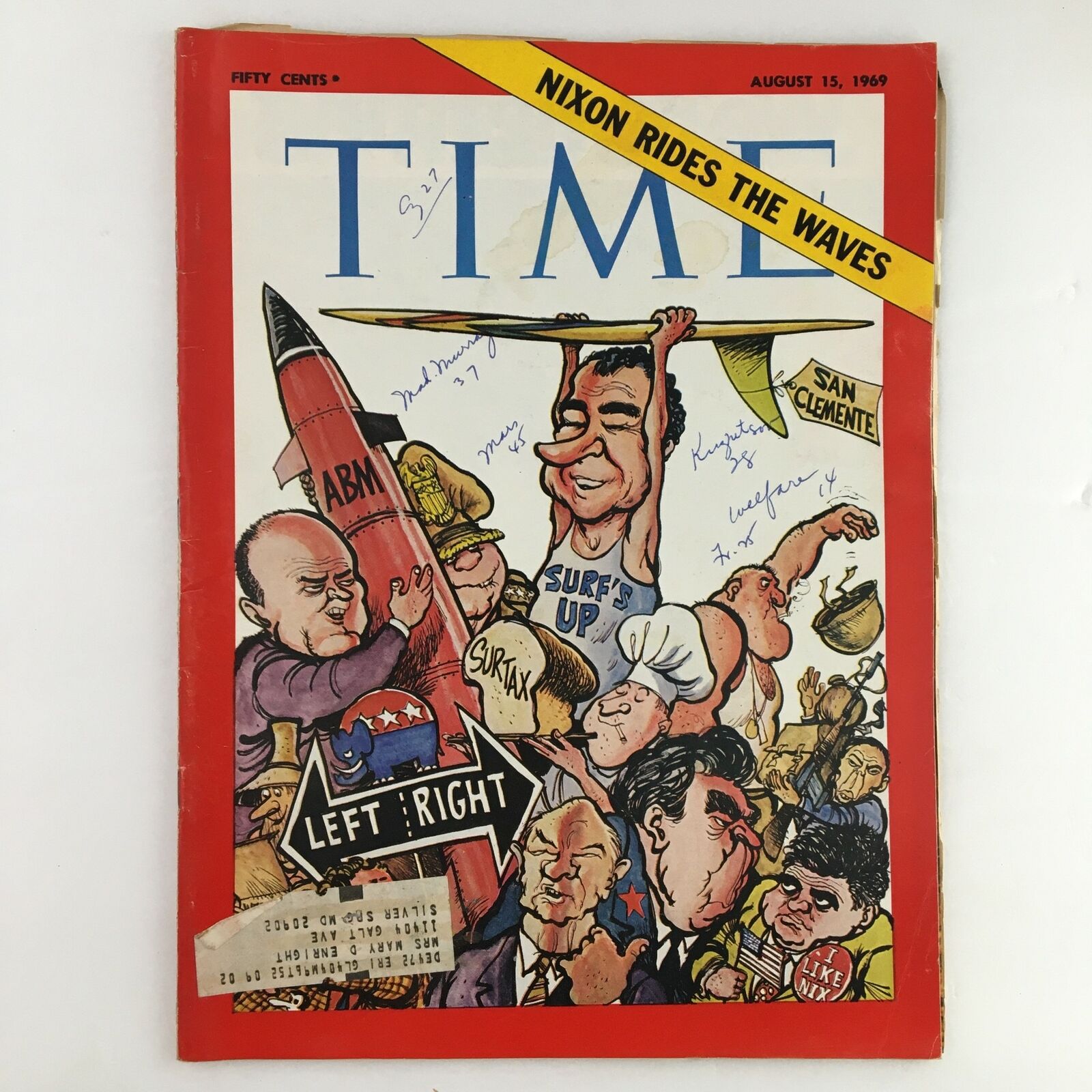 Time Magazine August 15 1969 Vol. 94 No. 7 Richard Nixon Rides The Waves