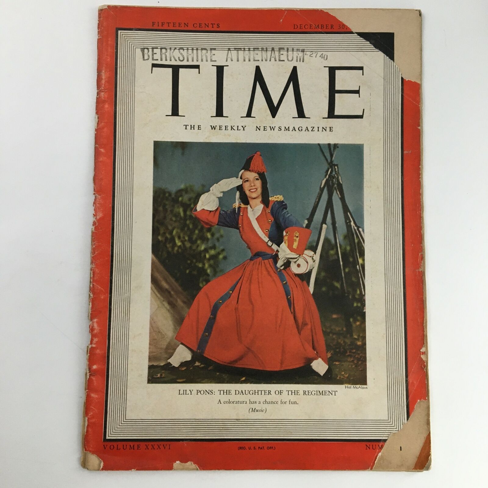 Time Magazine December 30 1940 Vol 36 #27 American-French Soprano Lily Pons