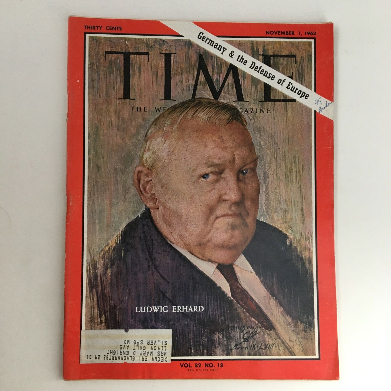 Time Magazine November 1 1963 Vol. 82 No. 18 Chancellor Ludwig Erhard of Germany