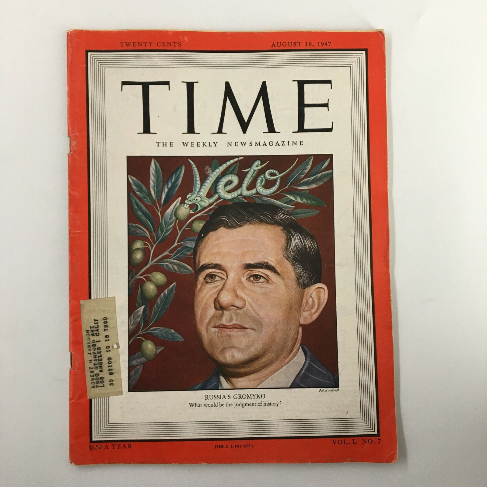 VTG Time Magazine August 18 1947 Vol. 50 No. 7 Russia's Andrei Gromyko