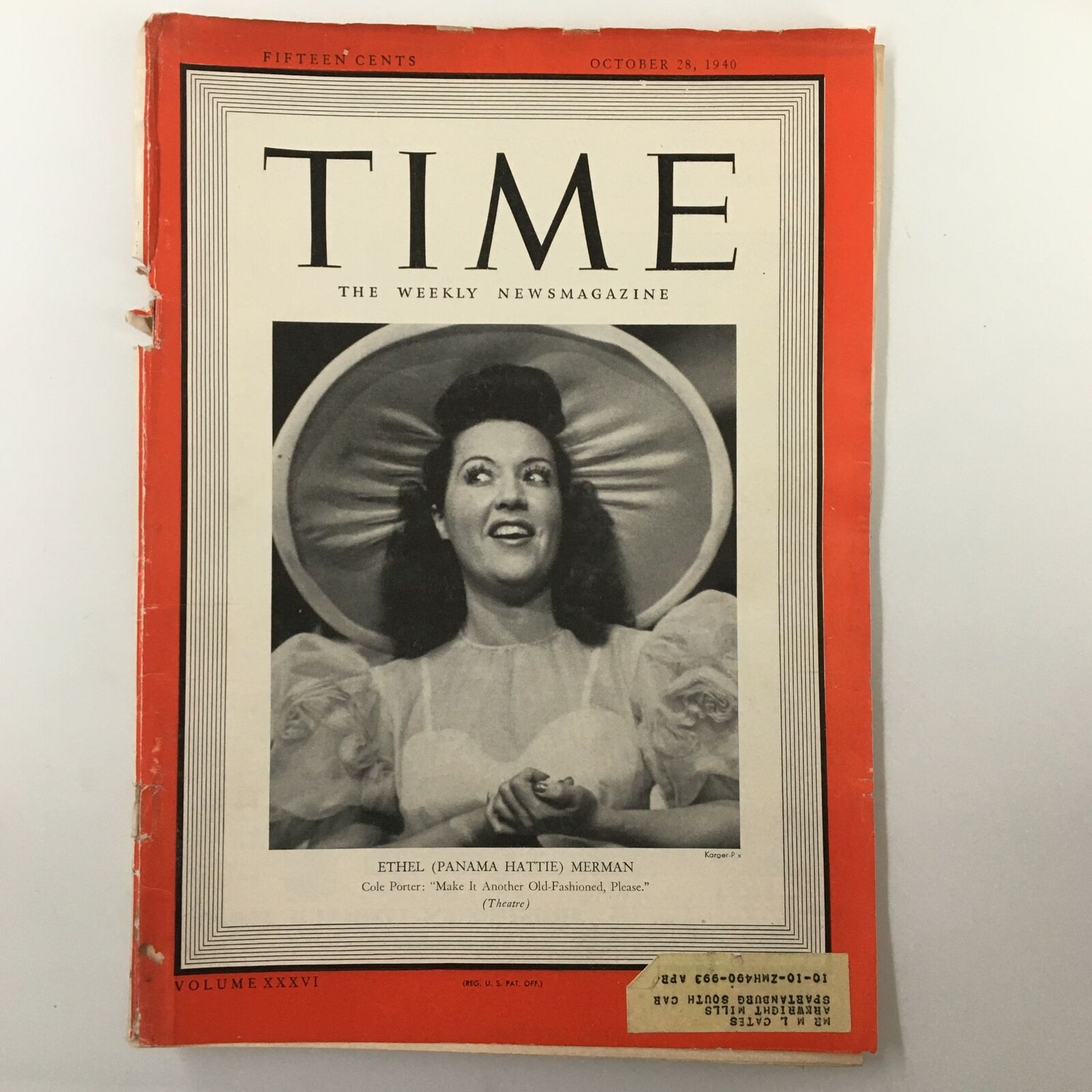 VTG Time Magazine October 28 1940 Ethel (Panama Hattie) Merman Theatre