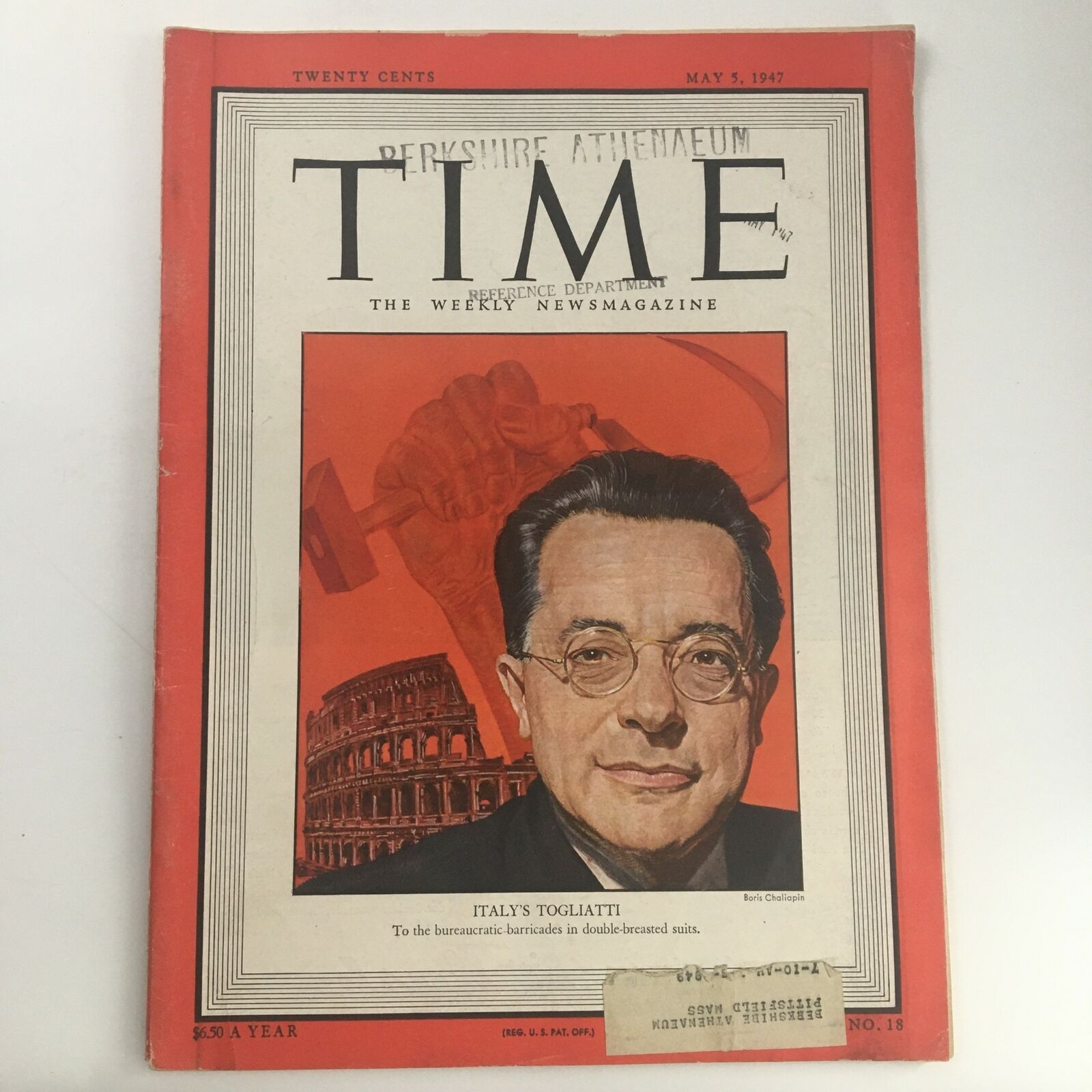 Time Magazine May 5 1947 Vol 49 #18 Italian Politician Palmiro Togliatti