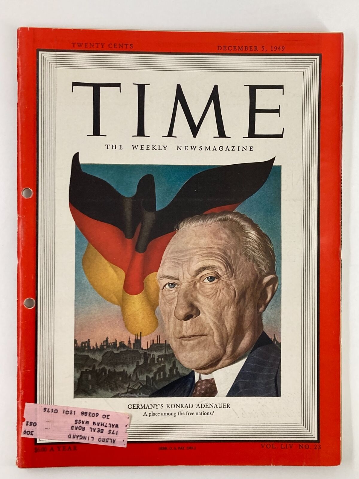 VTG Time Magazine December 5 1949 Vol 54 #23 Germany's Konrad Adanauer