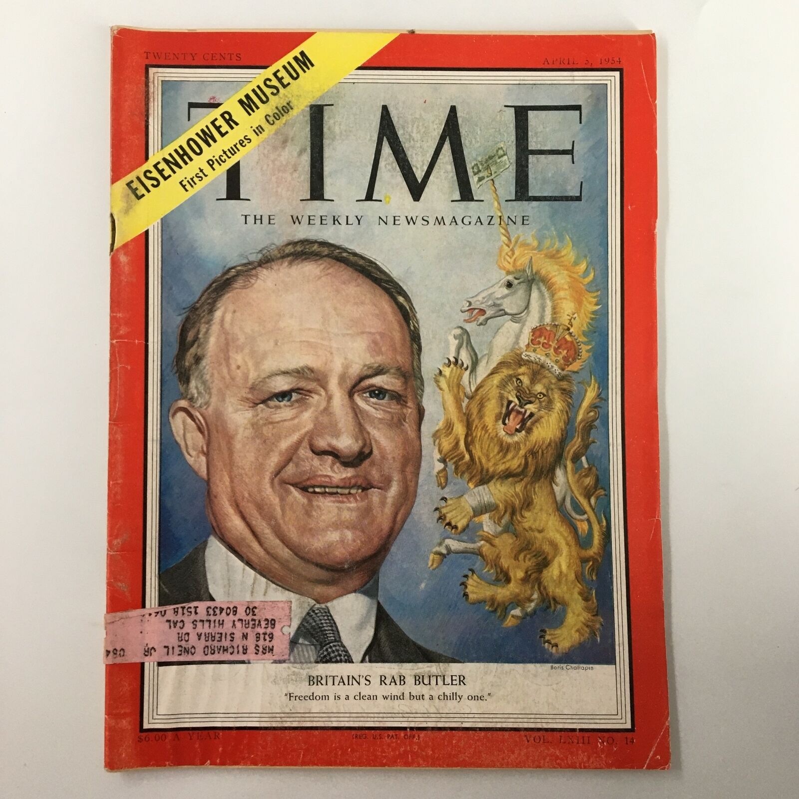 VTG Time Magazine April 5 1954 Vol. 63 No. 14 Britain's Rab Batler