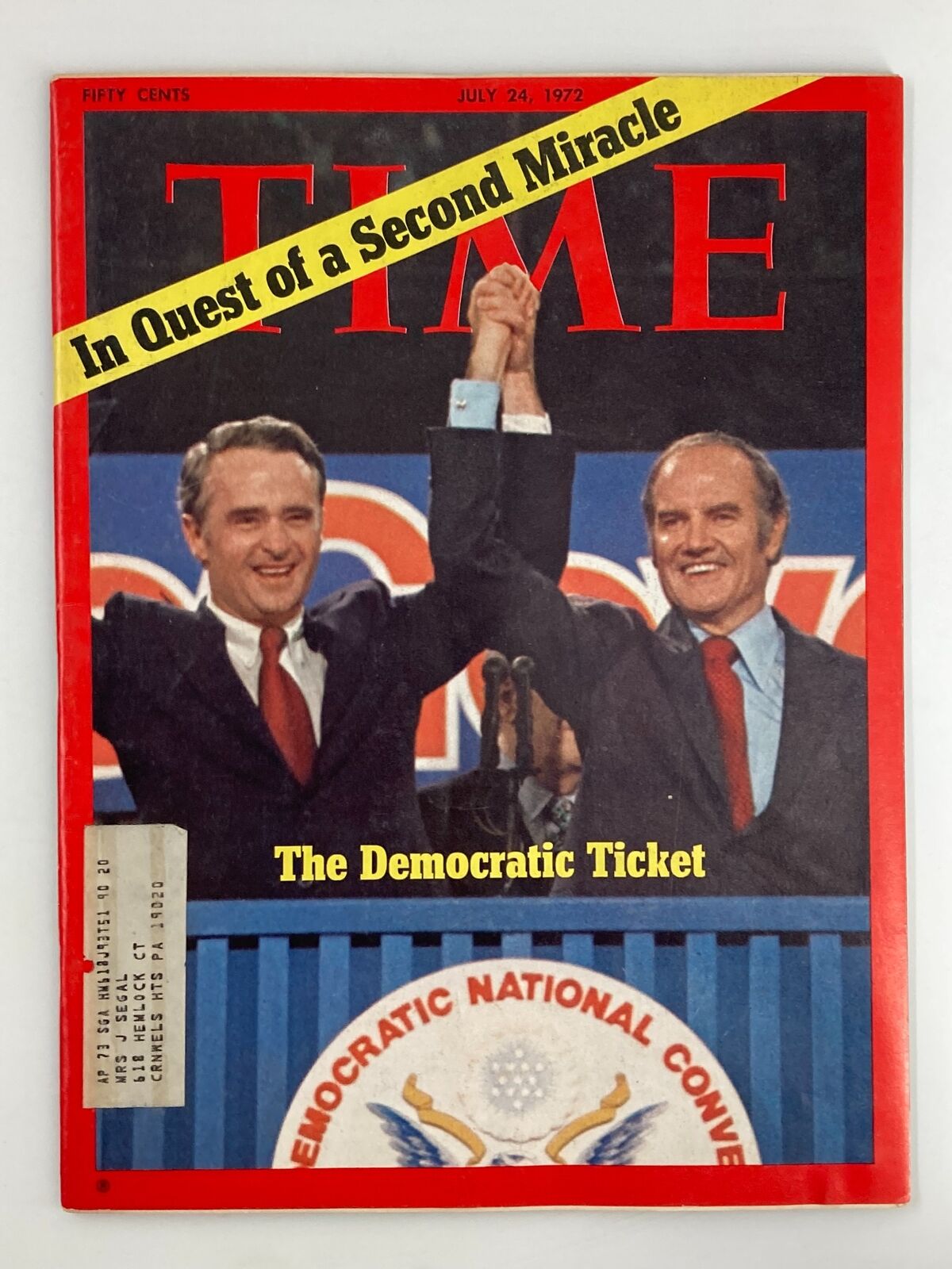 VTG Time Magazine July 24 1972 George McGovern The Democratic Ticket