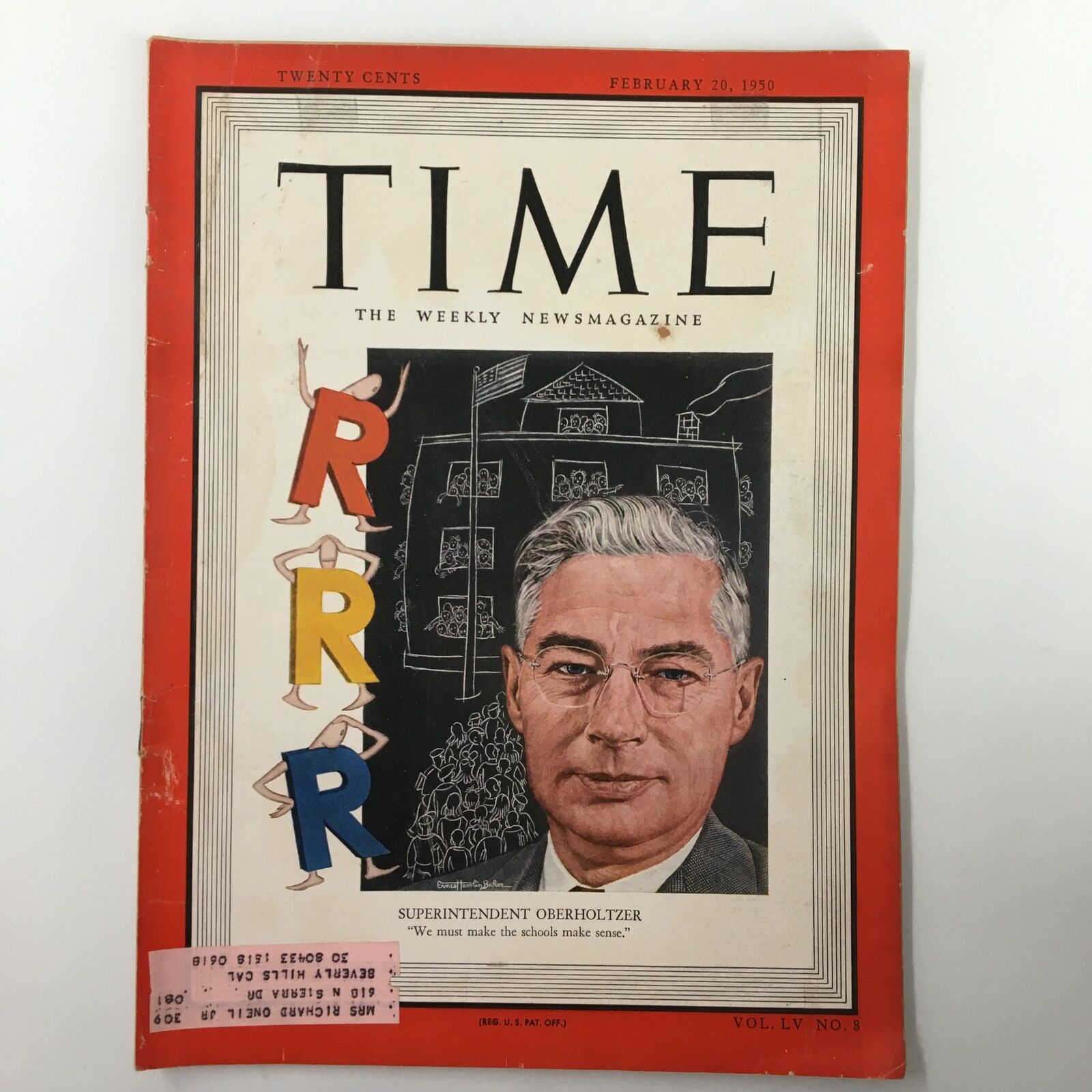 VTG Time Magazine February 20 1950 Superintendent Edison E. Oberholtzer