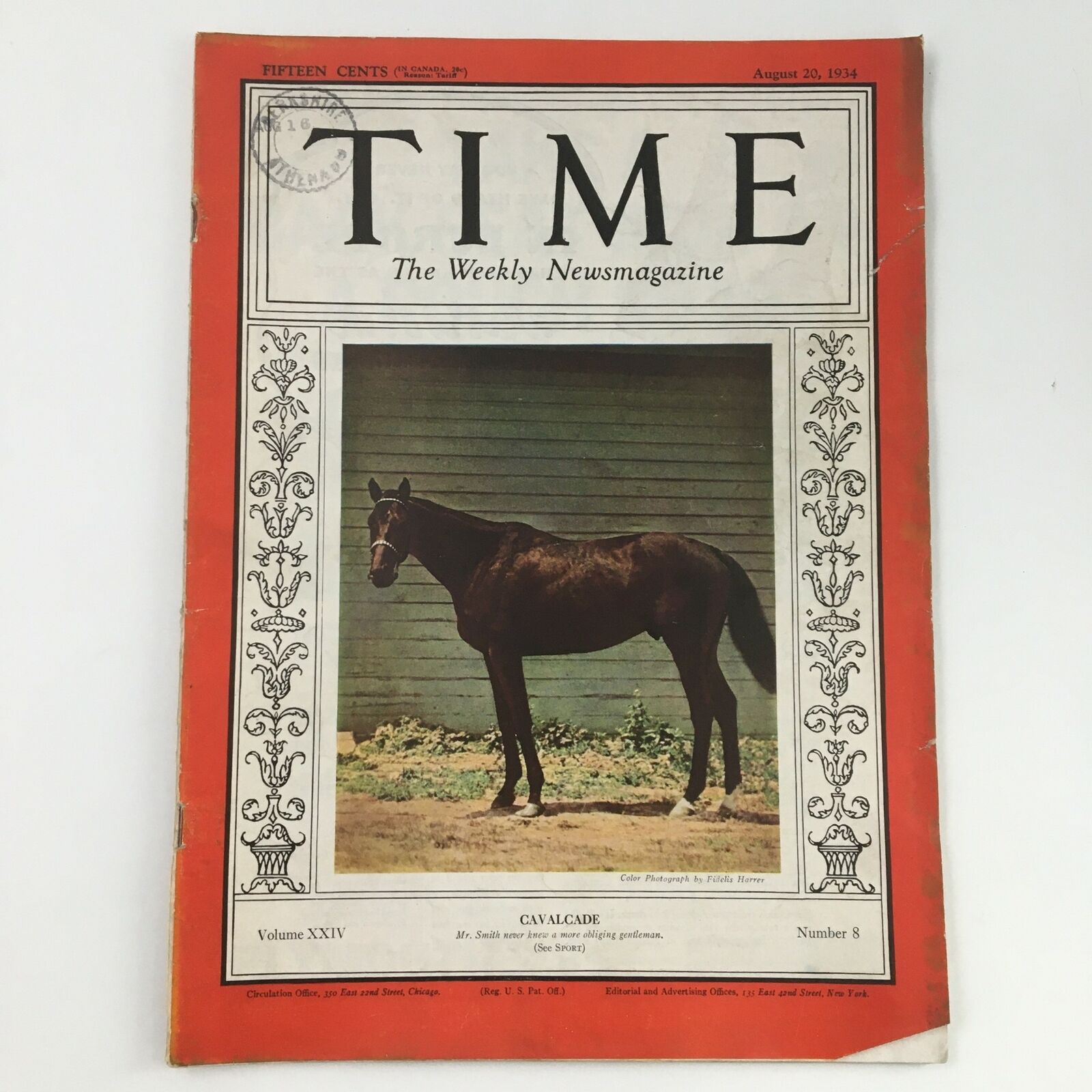 Time Magazine August 20 1934 Vol 24 #8 American Hall of Fame Champion Cavalcade