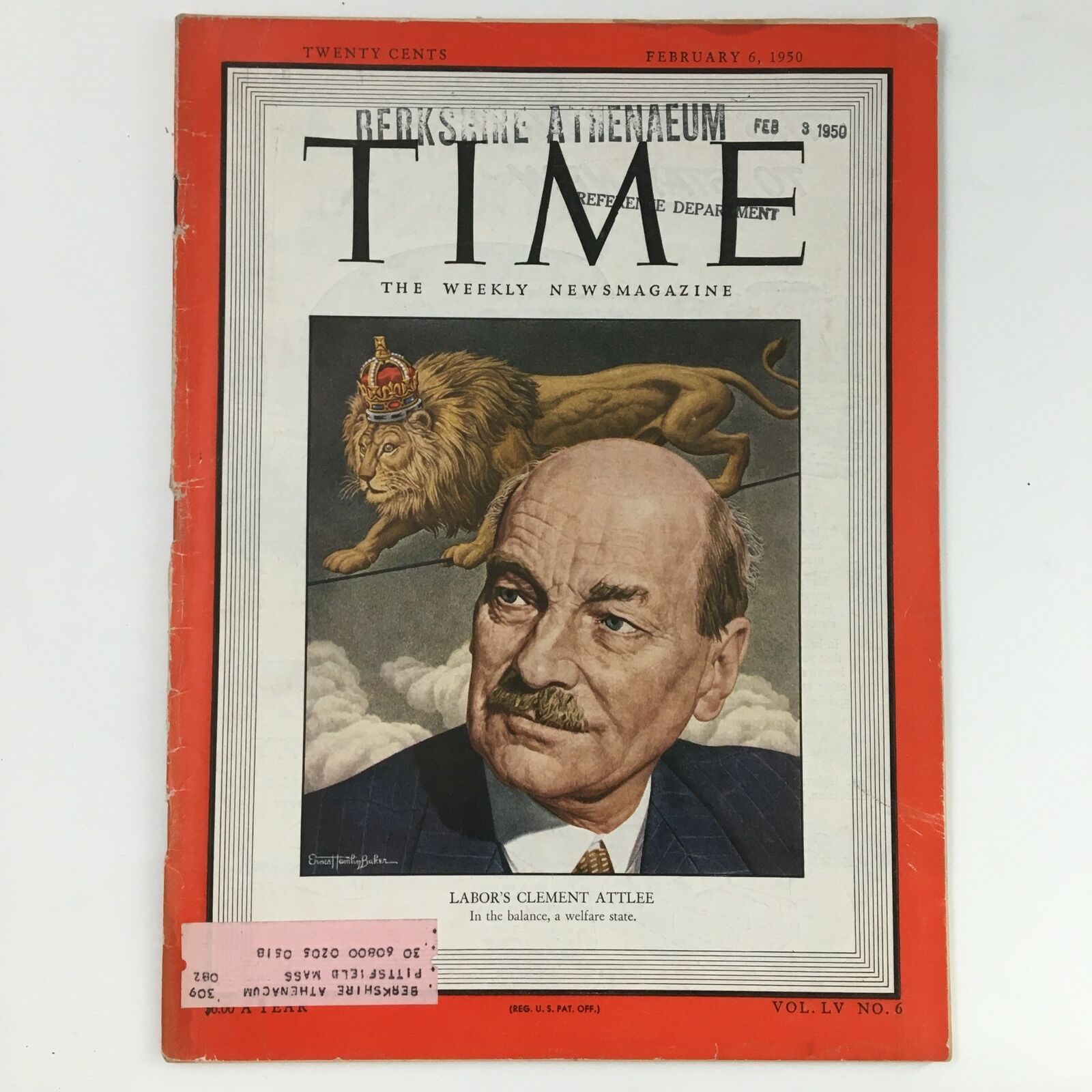 Time Magazine February 6 1950 Vol 55 #6 Prime Minister Clement Attlee