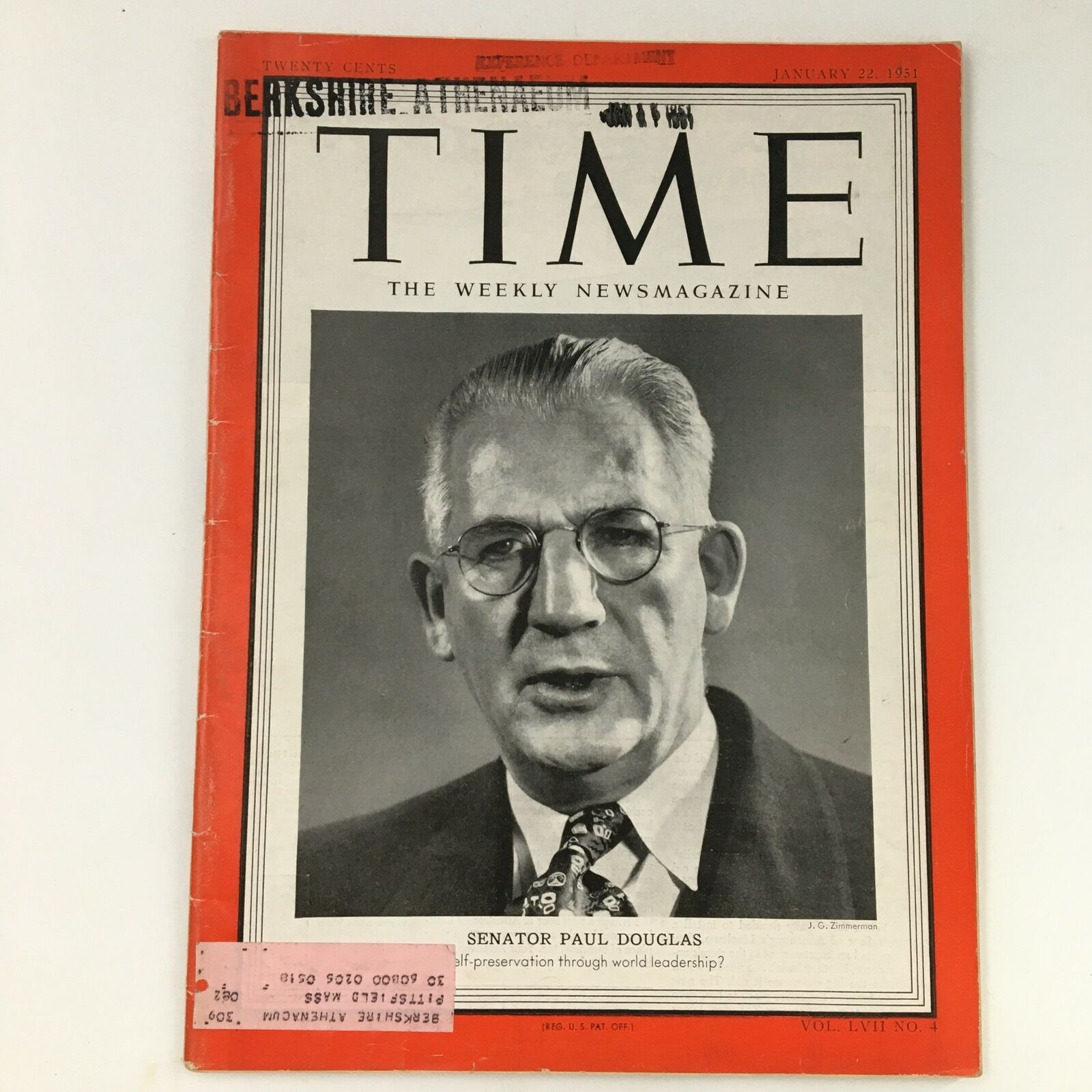 Time Magazine January 22 1951 Vol 57 #4 Georgist Politician Paul Howard Douglas