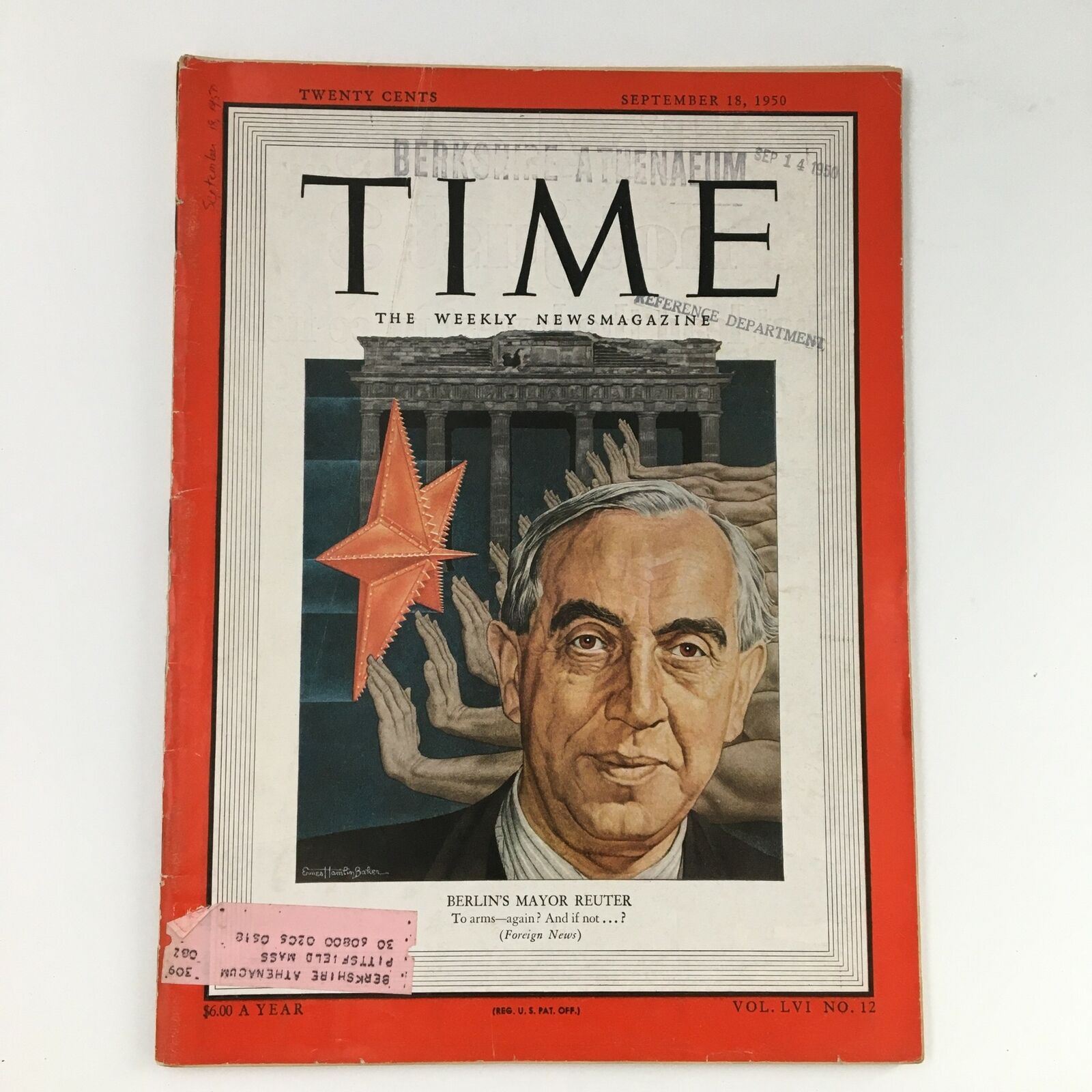 Time Magazine September 18 1950 Vol 56 #12 West Berlin's Mayor Ernst Reuter