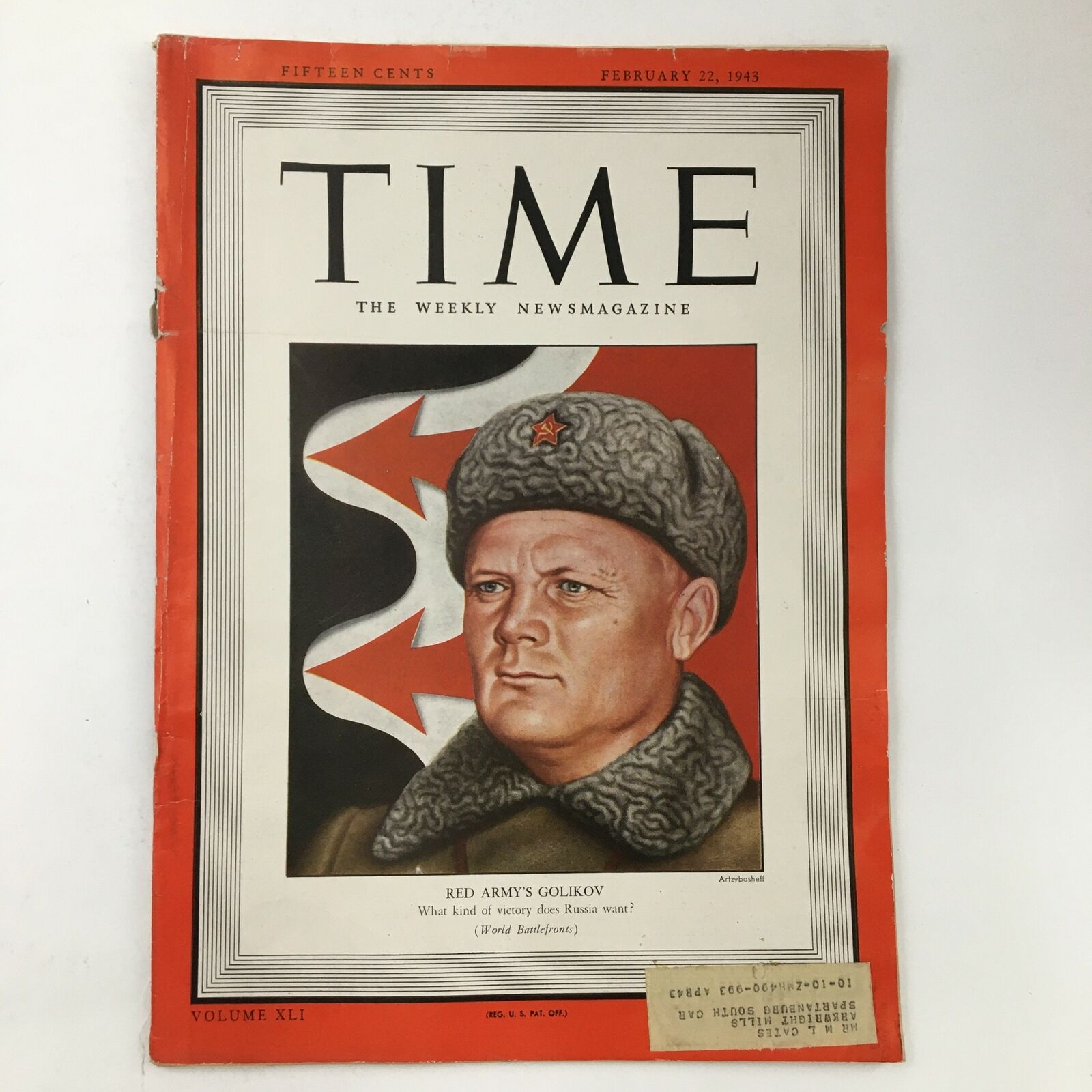 Time Magazine February 22 1943 Vol. 41 No. 8 Russia Red Army's Filipp Golikov