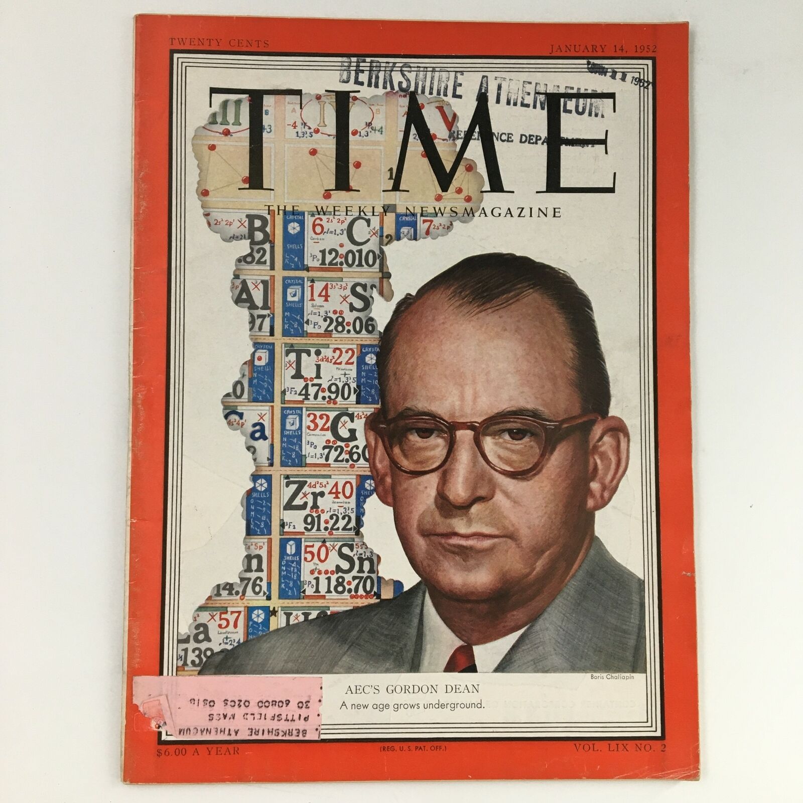 Time Magazine January 14 1952 Vol 59 #2 AEC's American Lawyer Gordon Dean