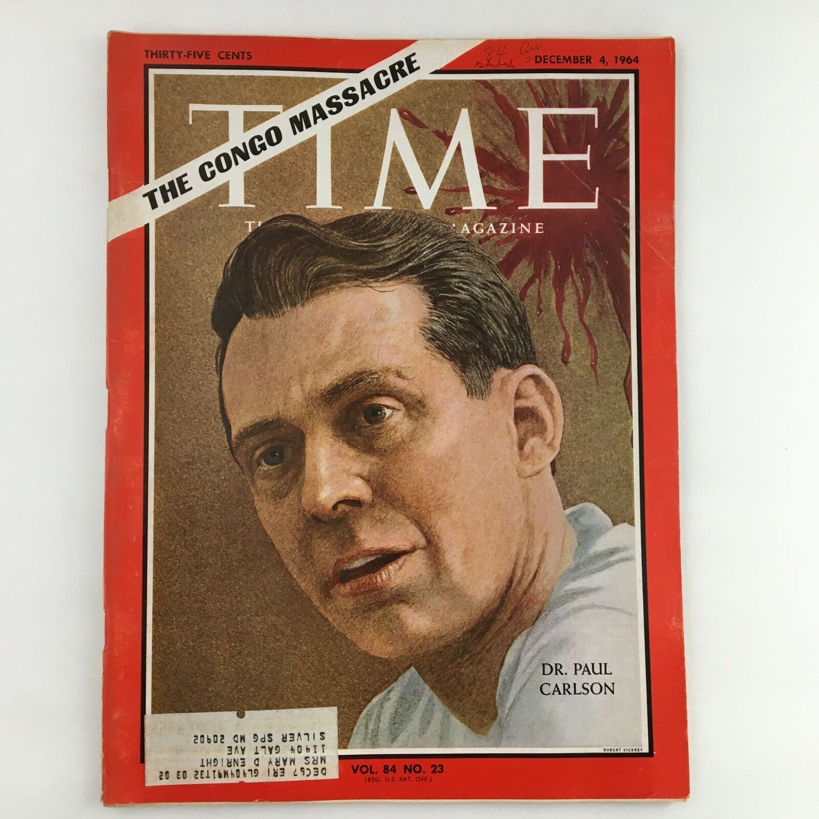 Time Magazine October 4 1964 Vol. 84 No. 23 Dr. Paul Carlson & Congo Massacre