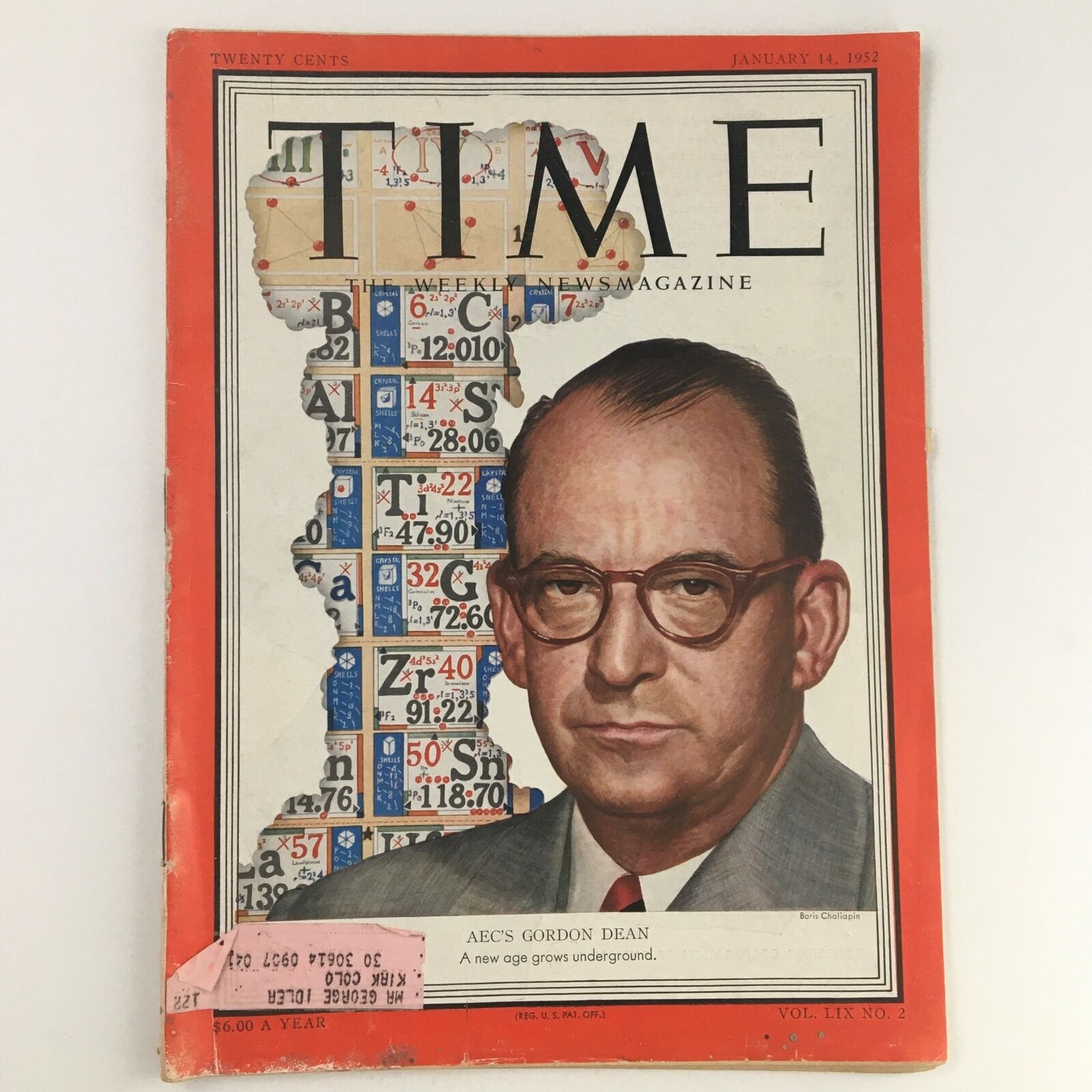 Time Magazine January 14 1952 Vol LIX No. 2 AEC's Lawyer Gordon Dean