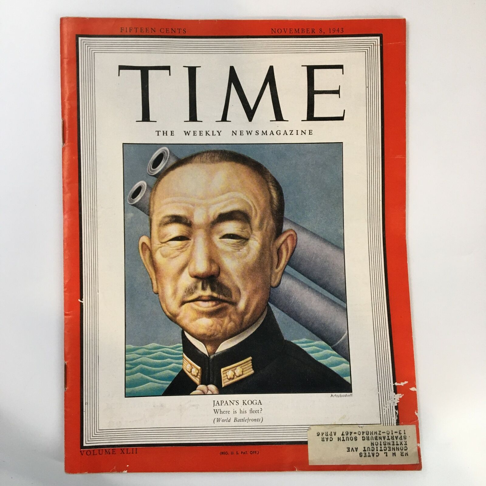 VTG Time Magazine November 8 1943 Vol. 42 No. 19 Japan's Admiral Mineichi Koga