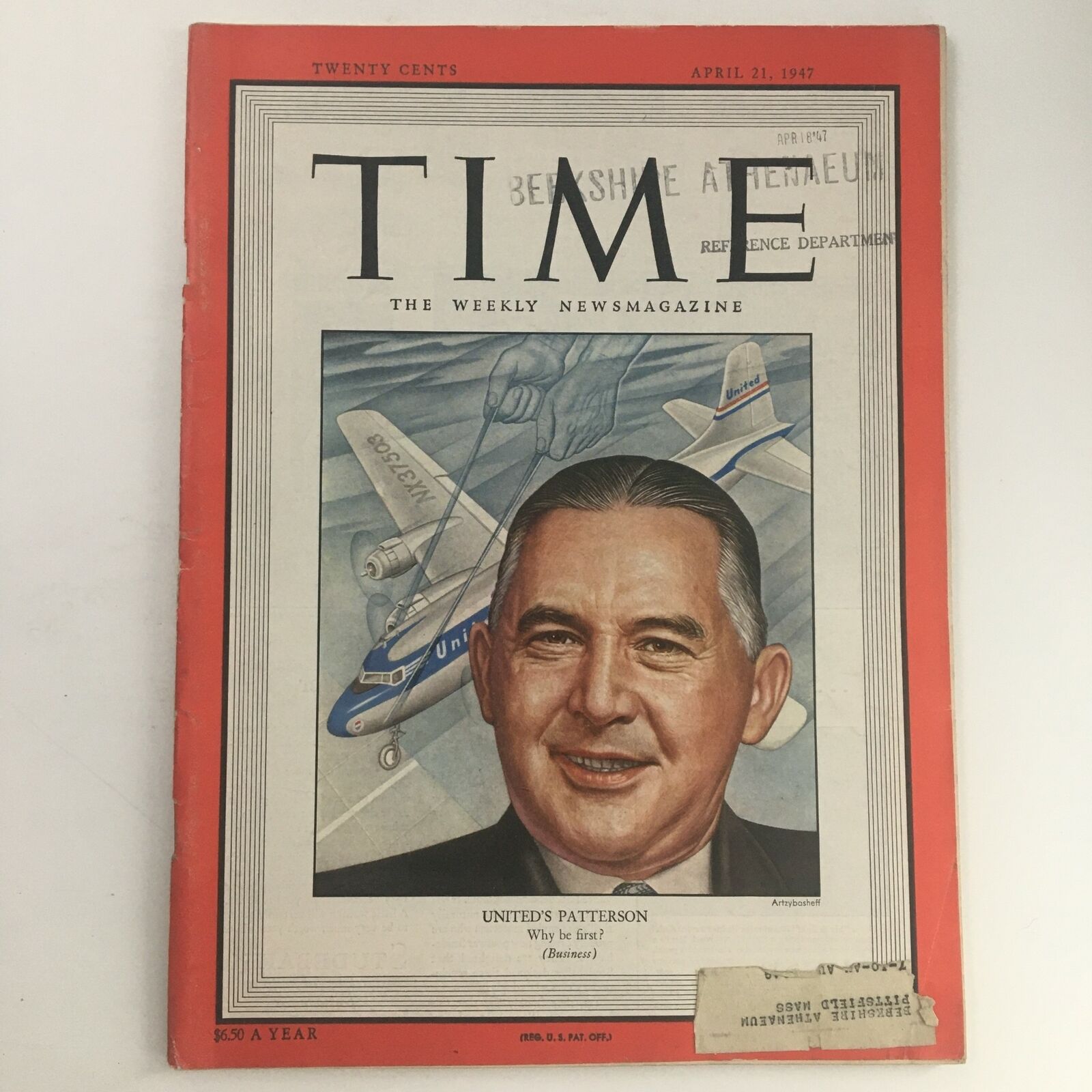 Time Magazine April 21 1947 Vol 49 #16 United Airlines Pres. William A Patterson