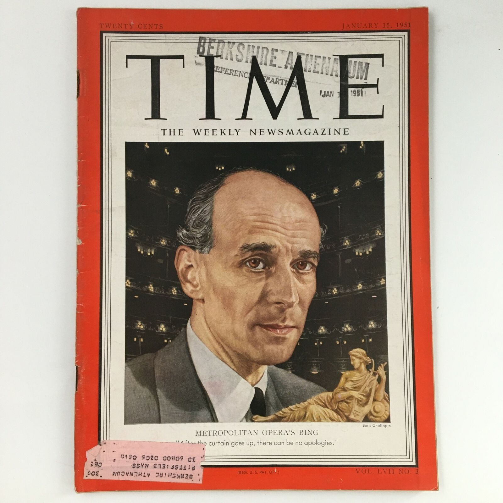 Time Magazine January 15 1951 Vol 57 #3 Opera Impresario Sir Rudolf Bing, KBE