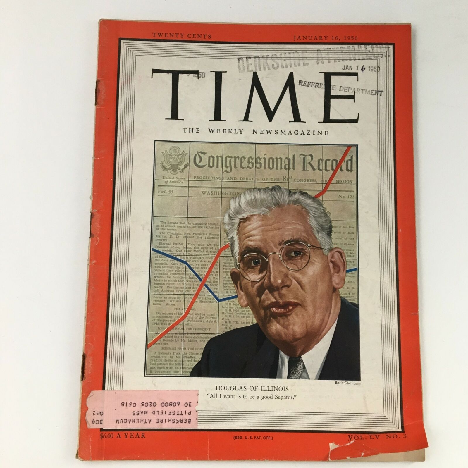 Time Magazine January 16 1950 Vol 55 #3 Senator Stephen A. Douglas of Illinois