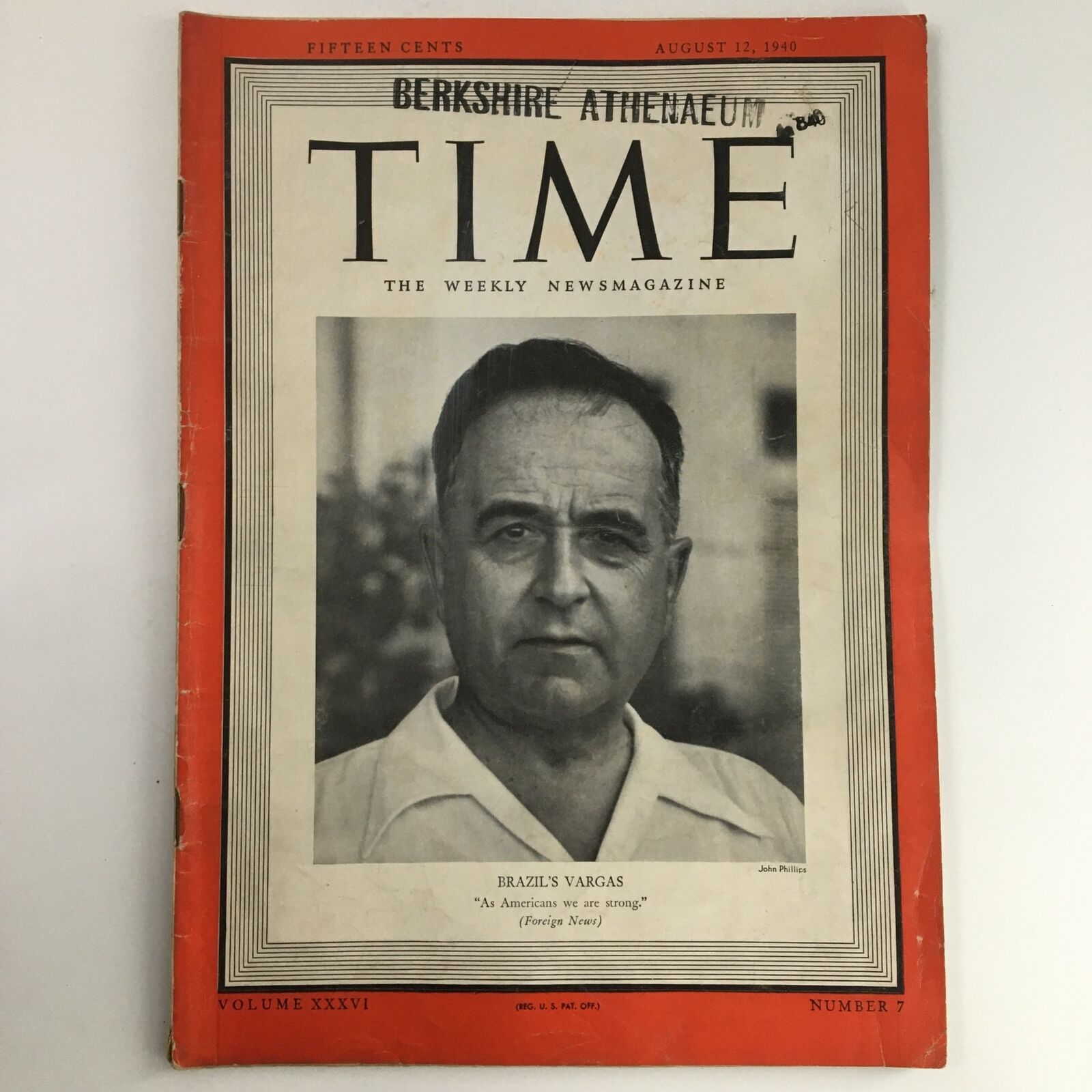 Time Magazine August 12 1940 Former Pres. Getúlio Vargas of Brazil No Label