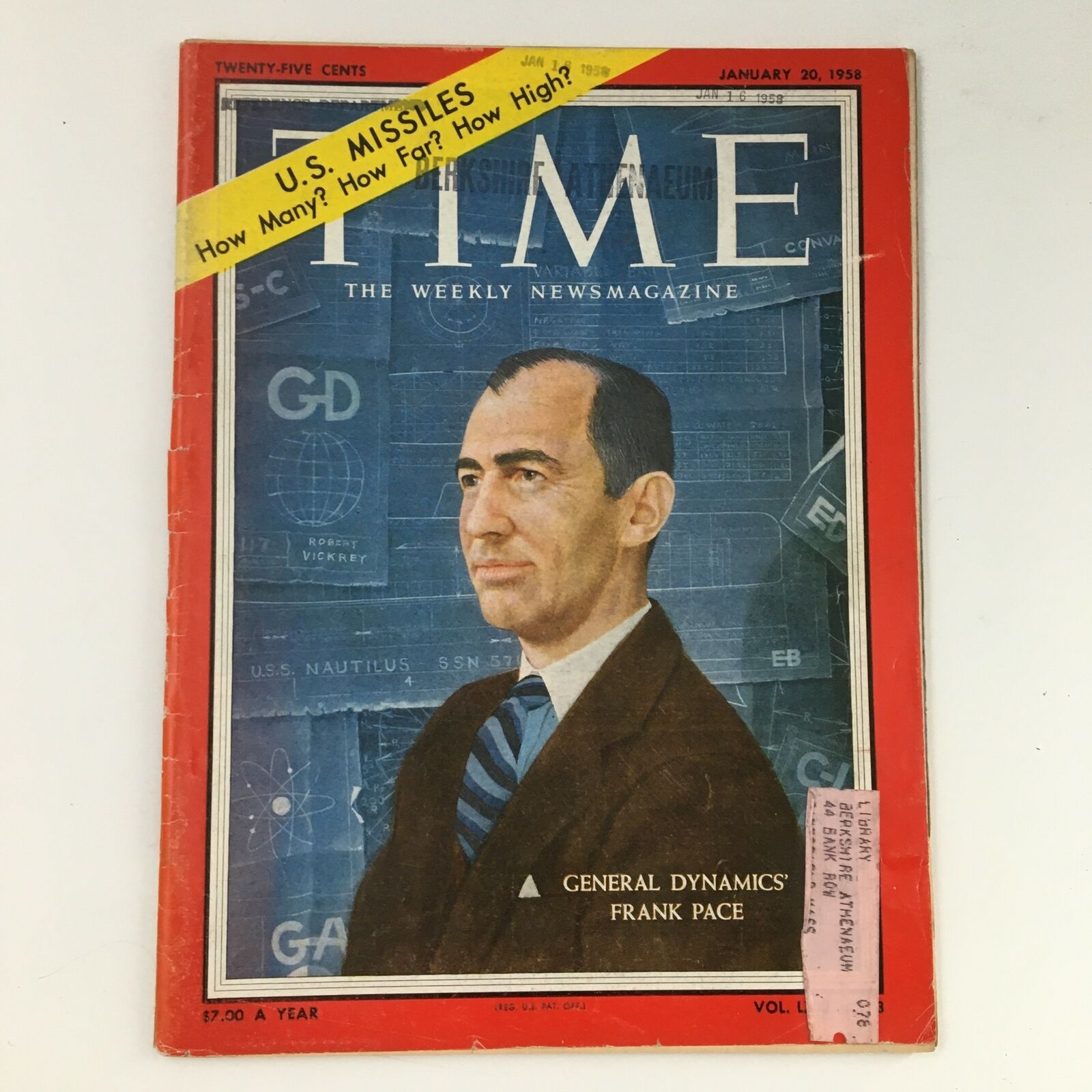 Time Magazine January 20 1958 Vol 71 #3 General Dynamic's Frank Pace