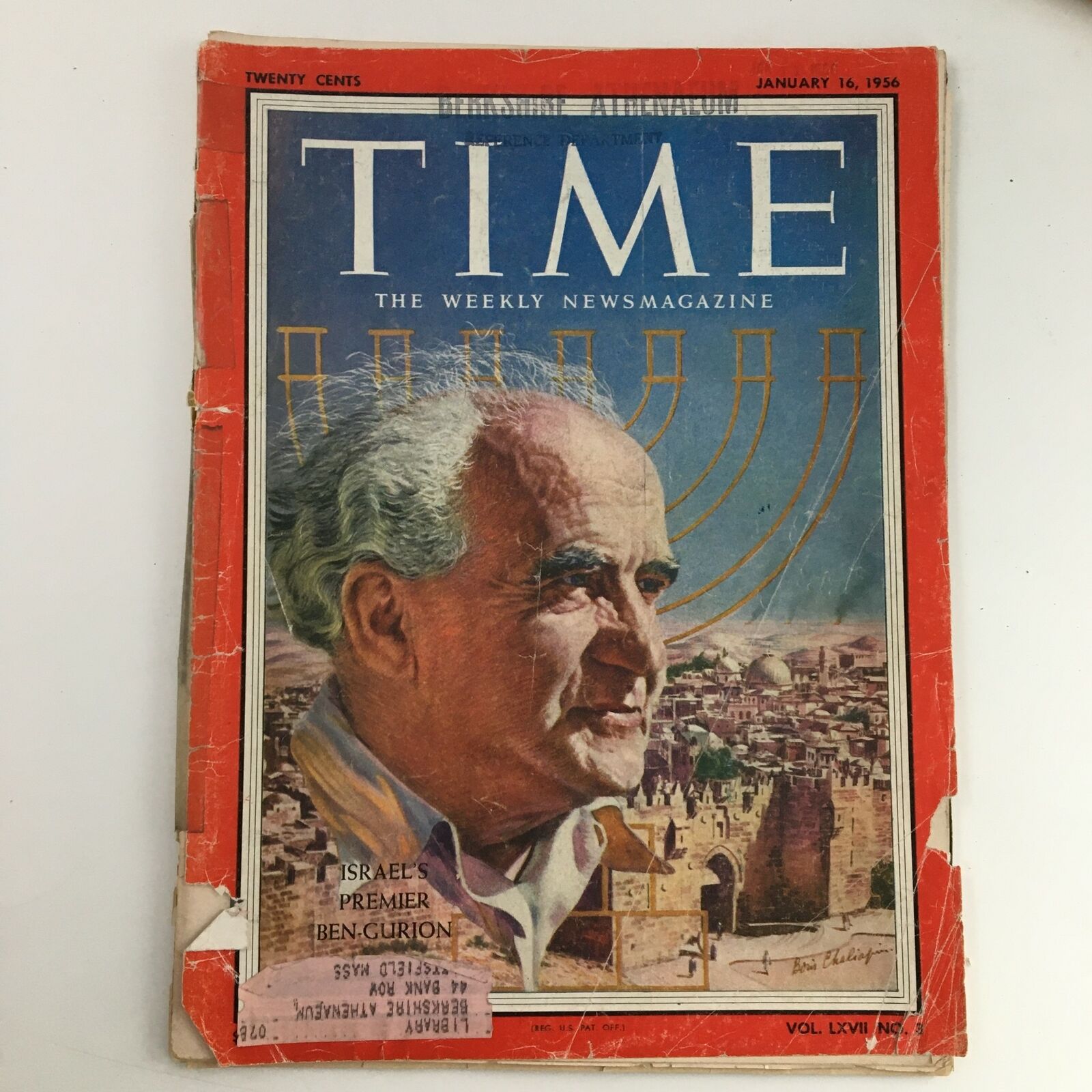 Time Magazine January 16 1956 Vol 67 #3 Former Prime Minister David Ben-Gurion