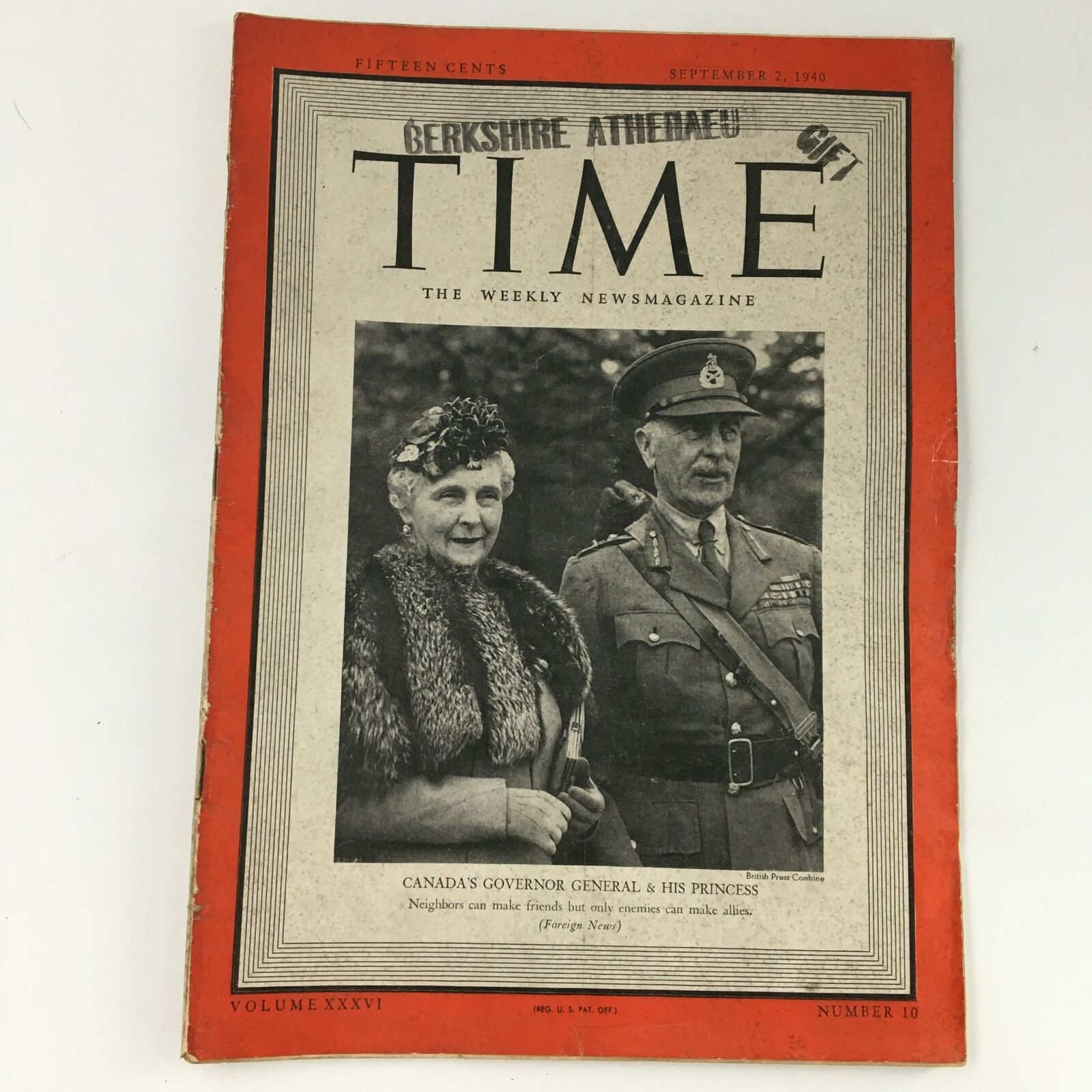 Time Magazine September 2 1940 Vol 36 #10 Alexander Cambridge & Princess Alice