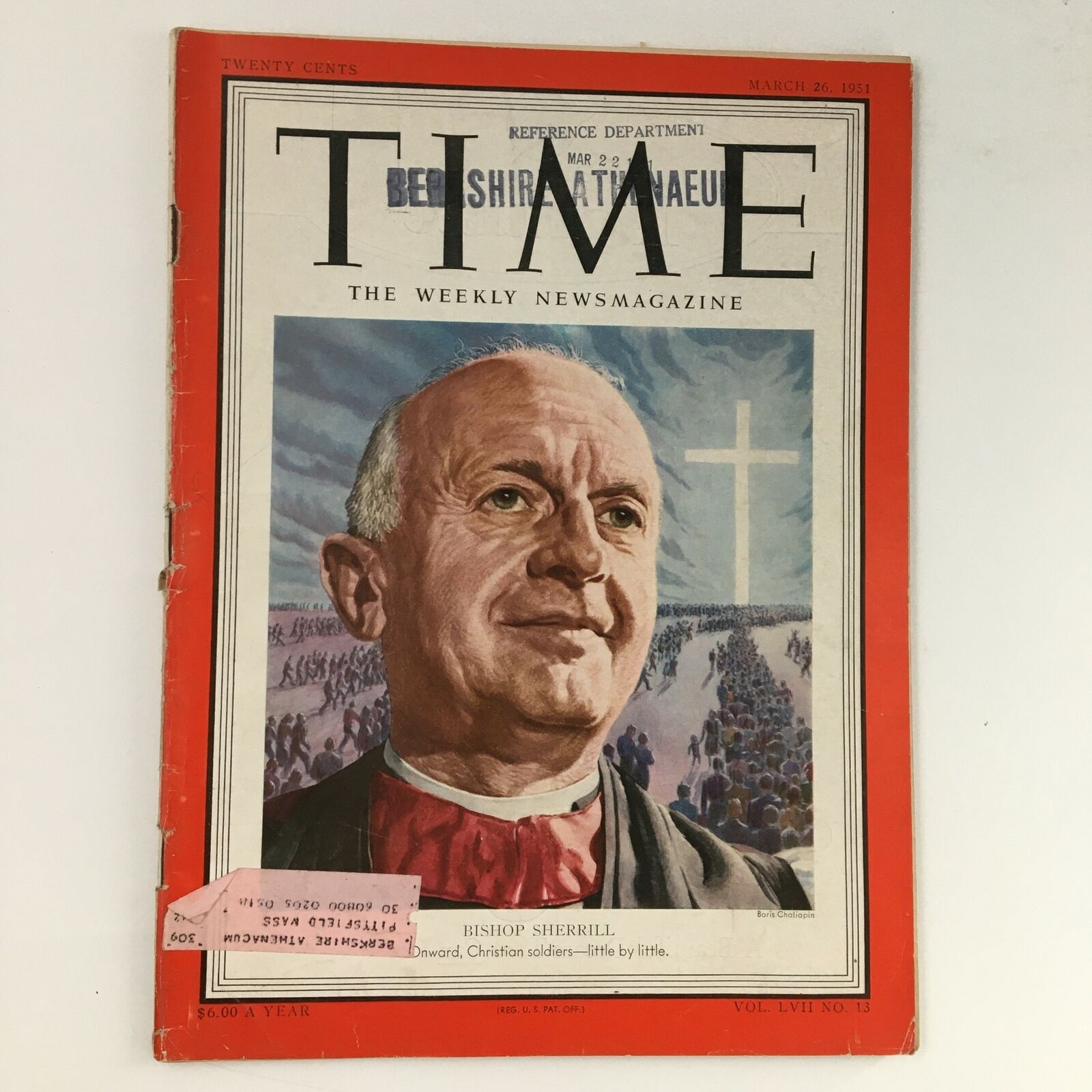 Time Magazine March 26 1951 Vol 57 #13 Episcopal Bishop Henry Knox Sherrill