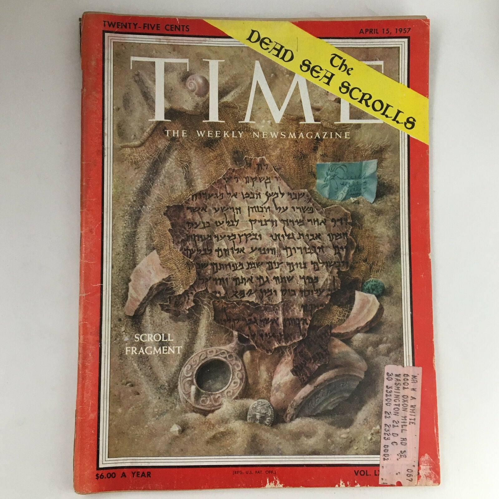 Time Magazine April 15 1957 Vol. 69 No. 15 The Dead Sea Scrolls Fragment