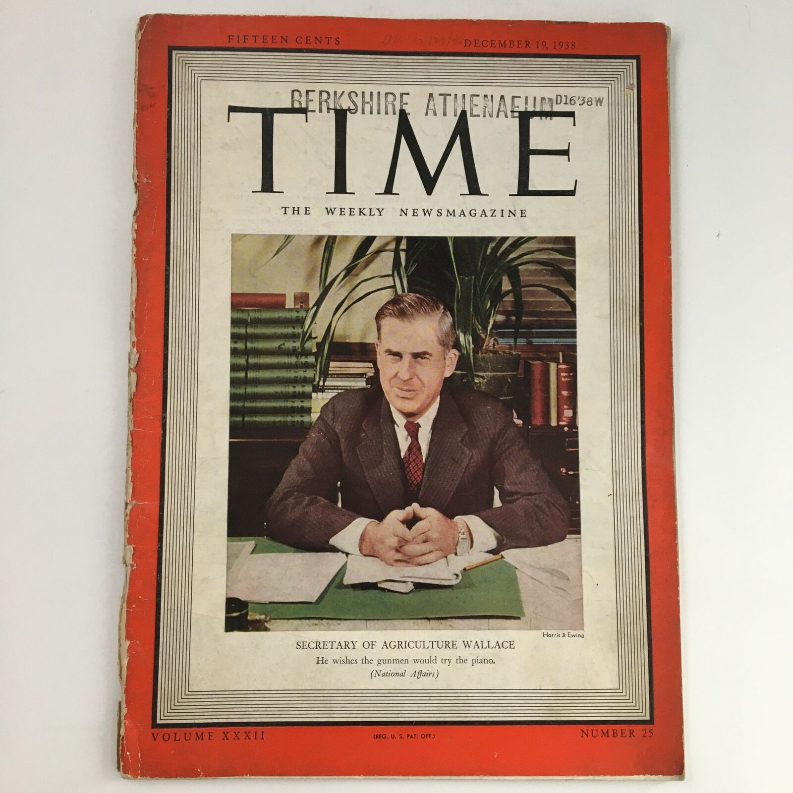 Time Magazine December 19 1938 Vol 32 #25 Sec. of Agriculture Henry A. Wallace