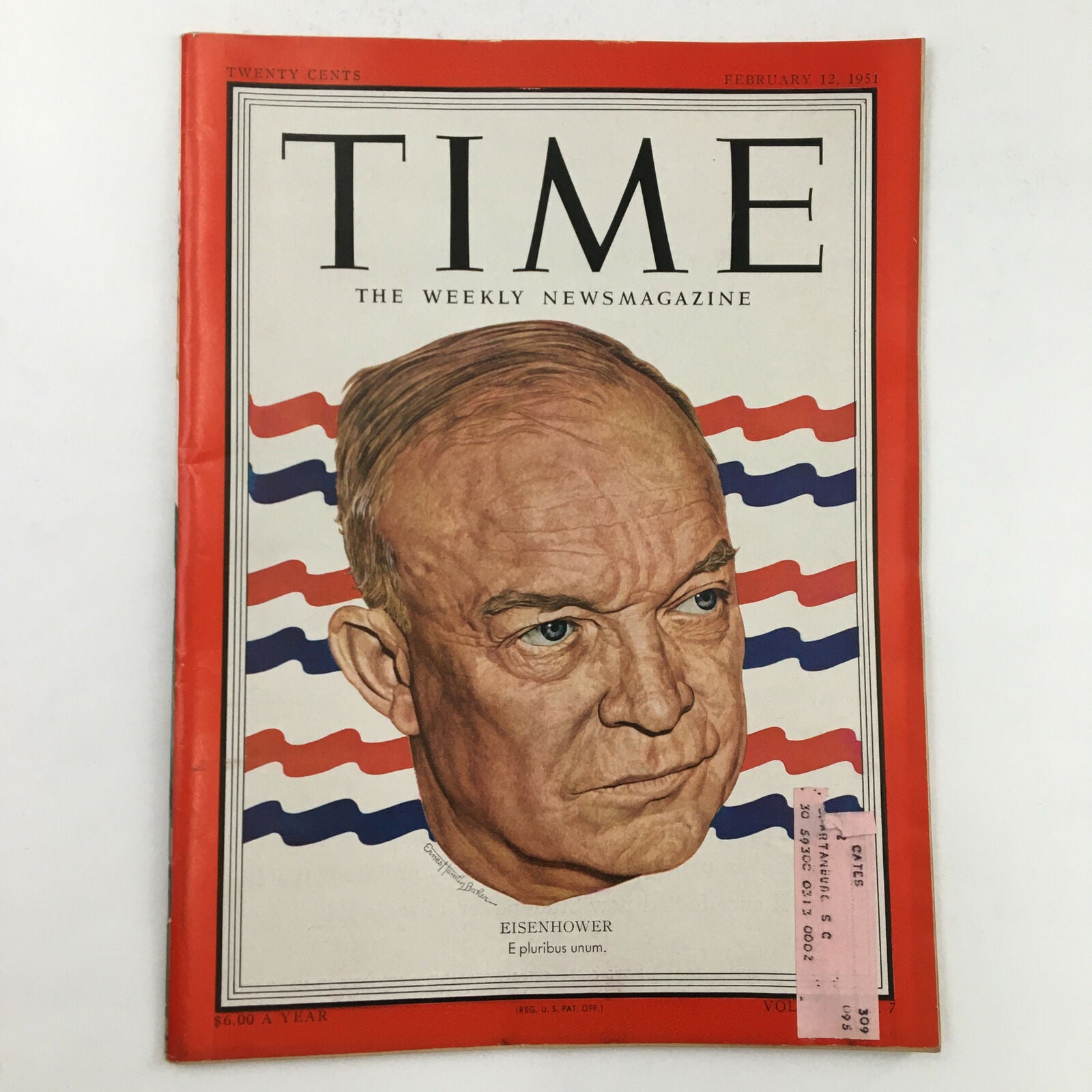 Time Magazine February 12 1951 Vol. 57 No. 7 Cover Photo of Dwight D. Eisenhower