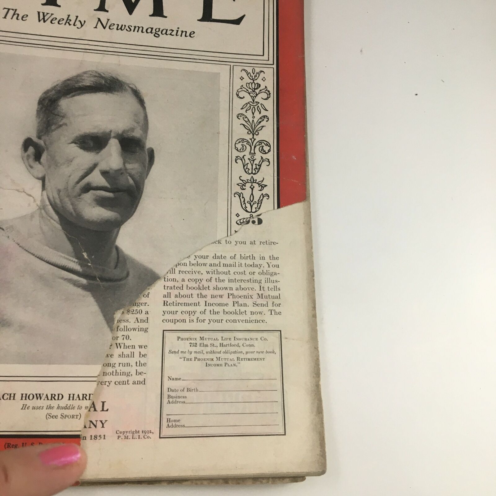 Time Magazine November 14 1932 Vol 20 #20 American Football Coach Howard H Jones