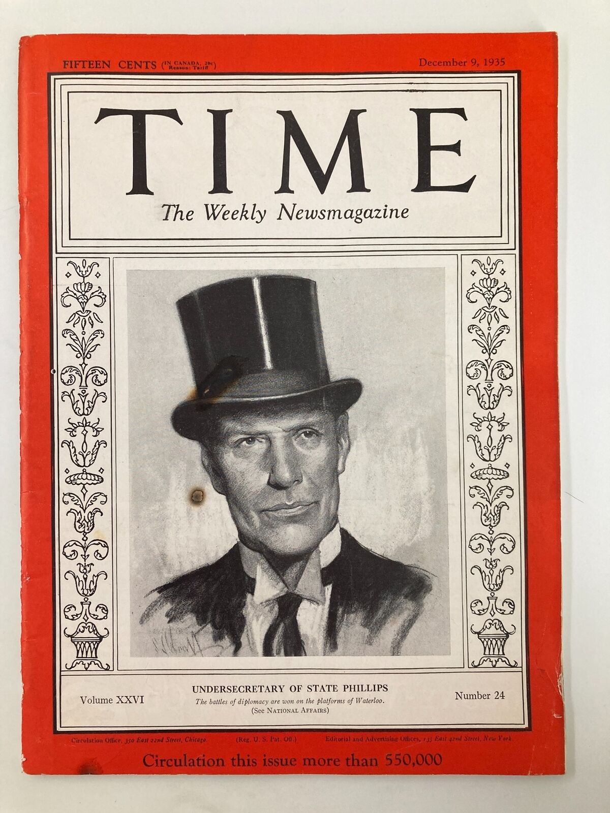 VTG Time Magazine December 9 1935 Vol. 26 #24 Undersecretary of States Phillips