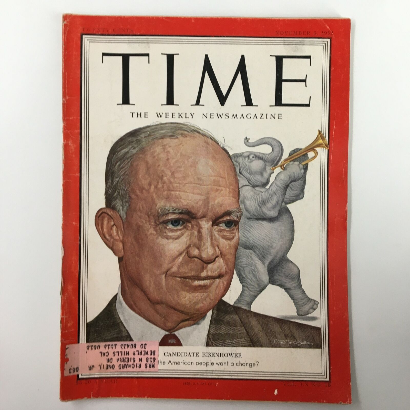 VTG Time Magazine November 3 1952 Vol. 60 No. 18 Candidate Dwight Eisenhower