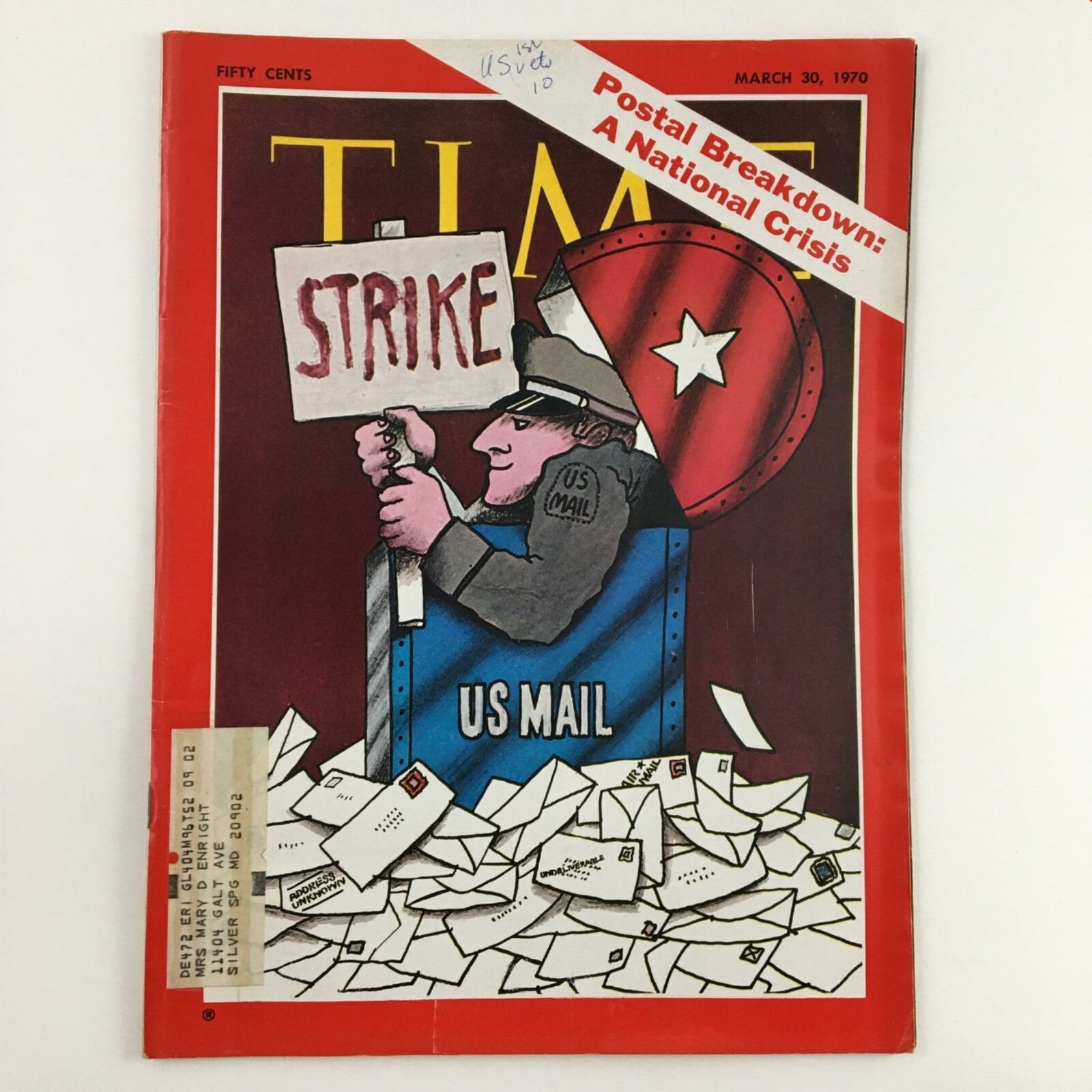 Time Magazine March 30 1970 Vol. 95 No, 13 US Mail Breakdown A National Crisis