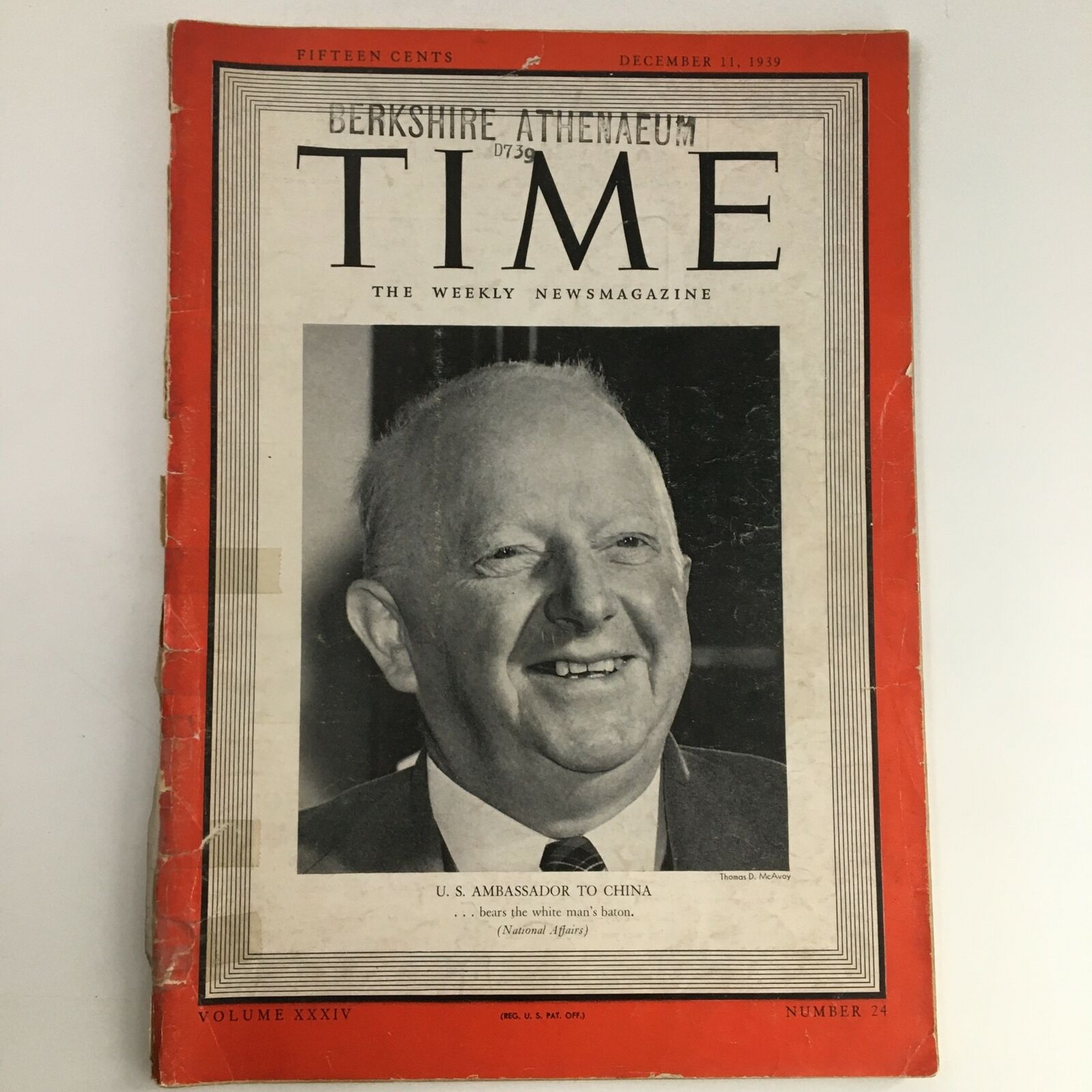 Time Magazine December 11 1939 US Minister Nelson T. Johnson to China No Label