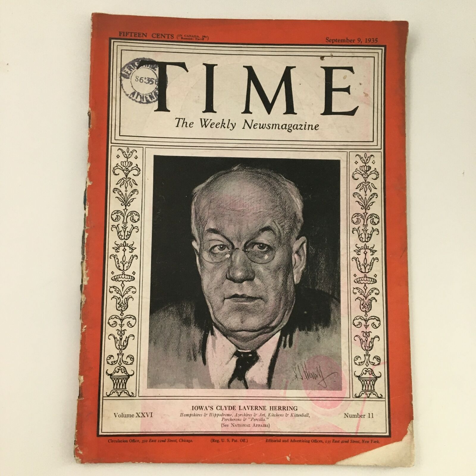 Time Magazine September 9 1935 Vol 26 #11 American Sen. Clyde Laverne Herring