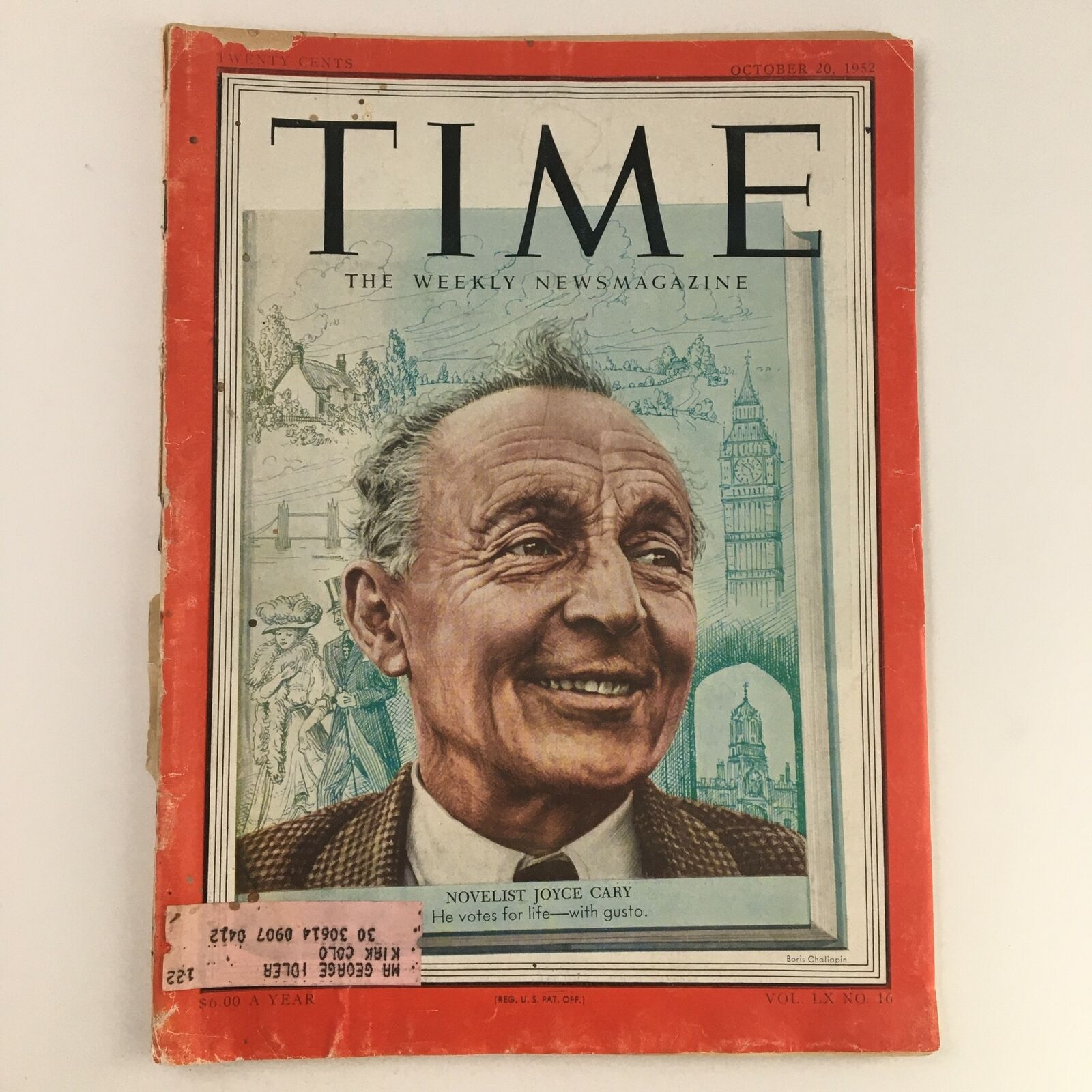 Time Magazine October 20 1952 Vol LX No. 16 Irish Novelist Joyce Cary