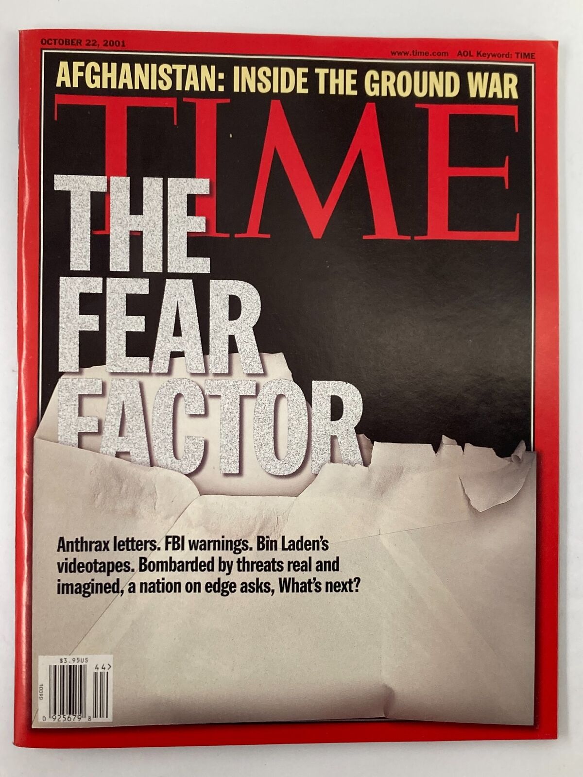 Time Magazine October 22 2001 The Fear Factor Anthrax Letters VG No Label 9/11