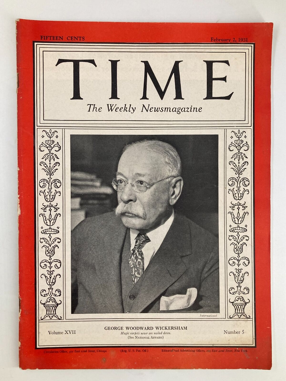 VTG Time Magazine February 2 1931 Vol 17 #5 George Woodward Wickersham