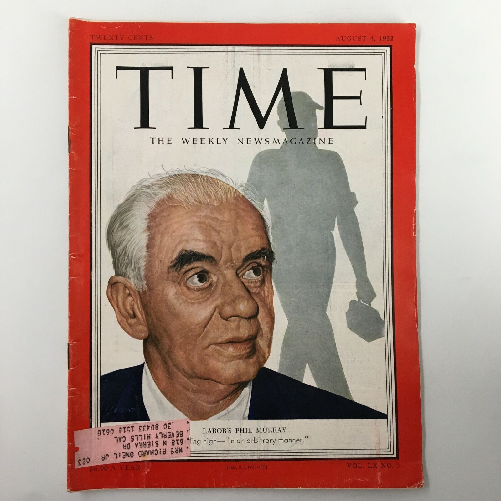 VTG Time Magazine August 4 1952 Vol. 60 No. 5 Labor's Phil Murray