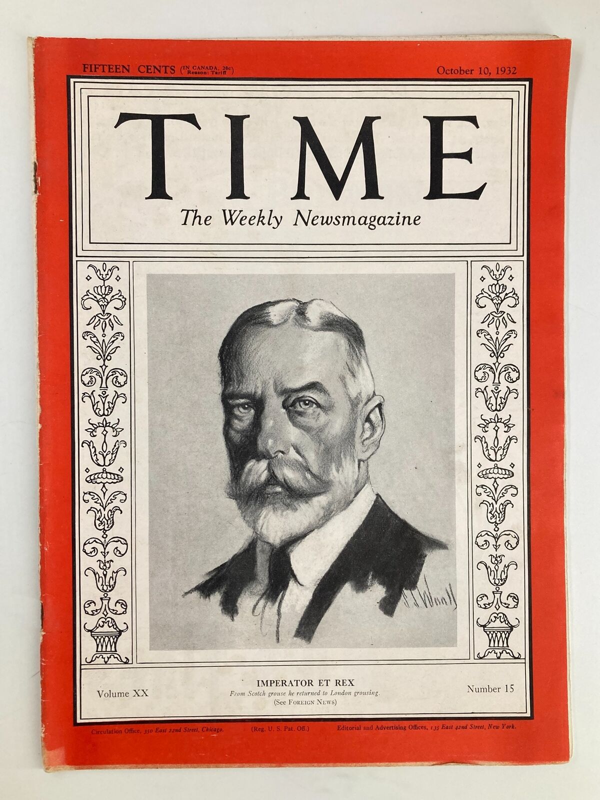 VTG Time Magazine October 10 1932 Vol 20 #15 Imperator Et Rex