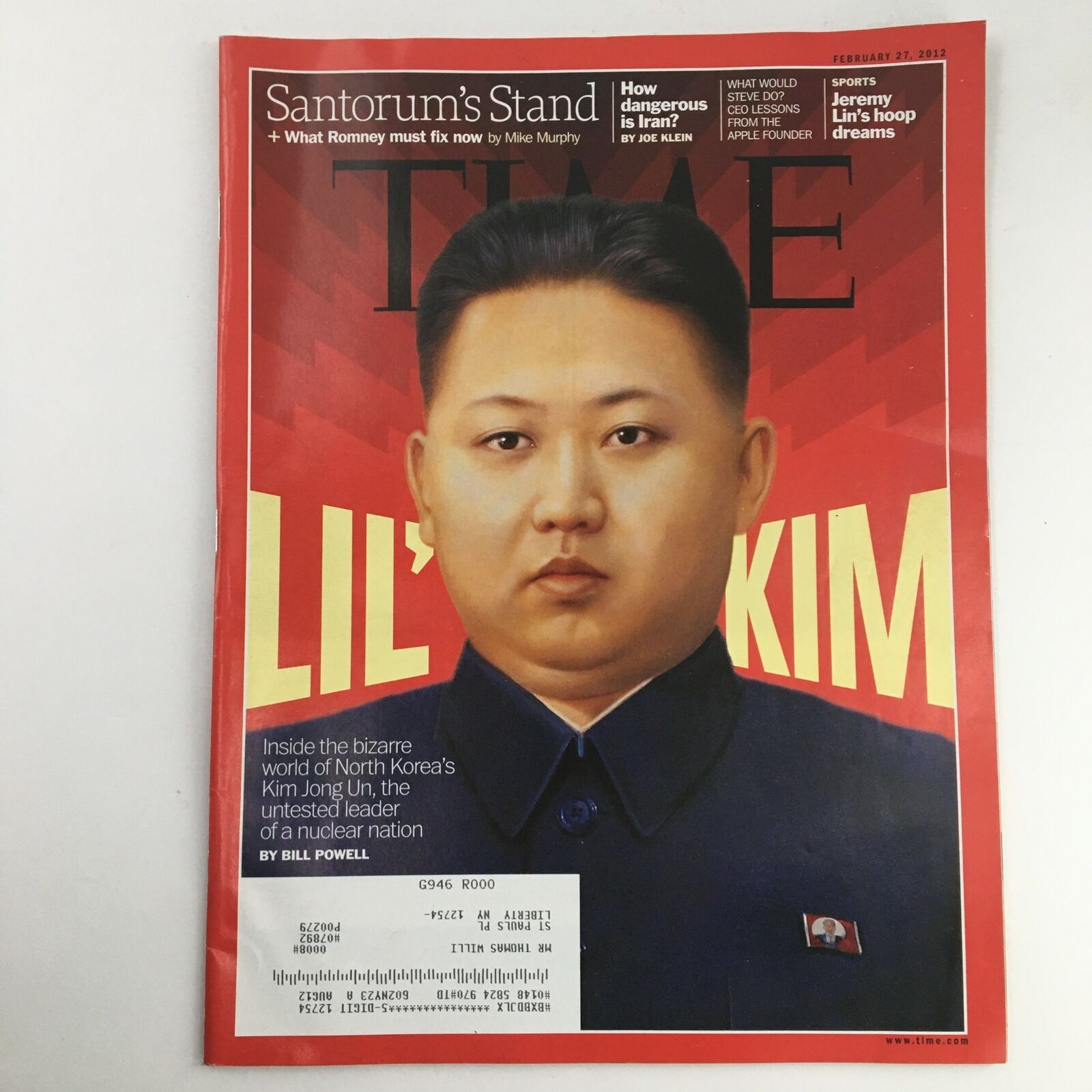 Time Magazine February 27 2012 Vol 179 #8 Supreme Leader Kim Jong-un, VG